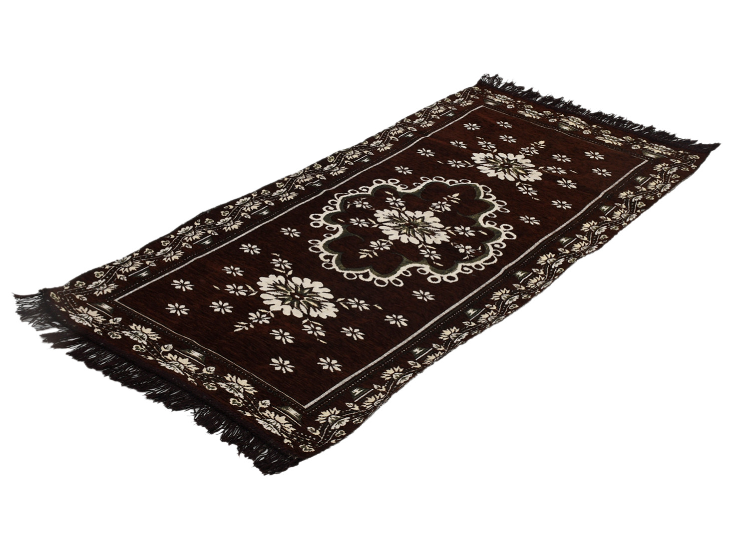 Kuber Industries Bed Side Runner|Velvet Decorative Anti Skid Floor Mat Runner|Flower Pattern for Hall, Kitchen, Living Room, 27 x 68 Inch ( Dark Brown)