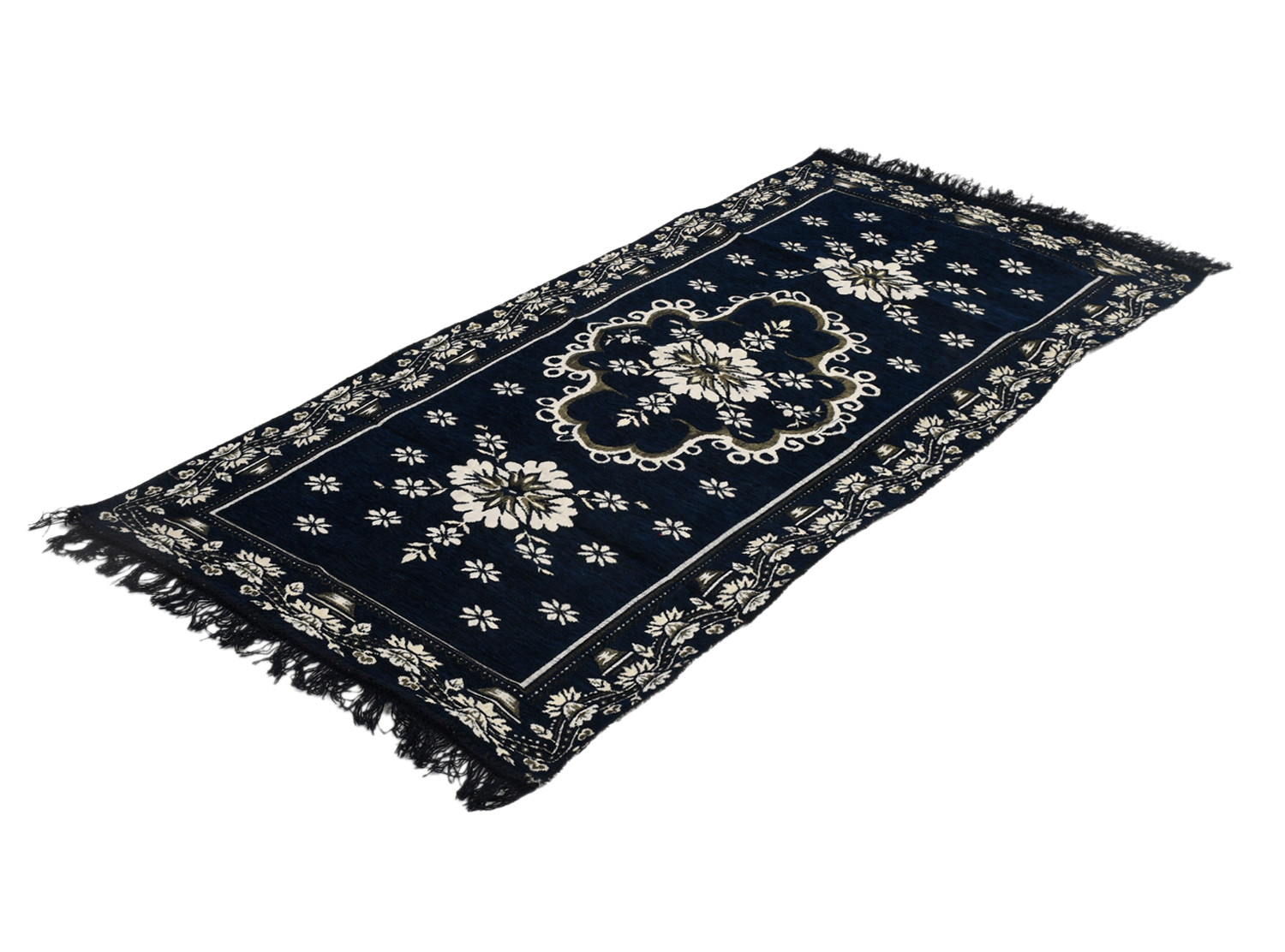Kuber Industries Bed Side Runner|Velvet Decorative Anti Skid Floor Mat Runner|Flower Pattern for Hall, Kitchen, Living Room, 27 x 68 Inch ( Blue)