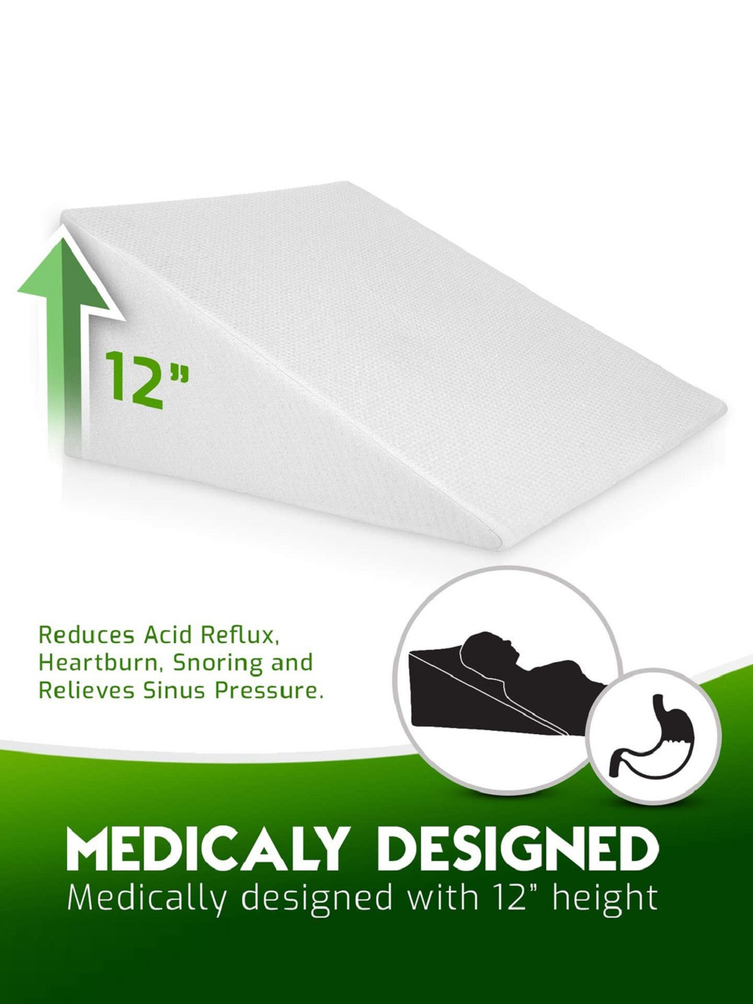 Kuber Industries Bed Wedge Pillow for Acid Reflux for Sleeping Helps in Heartburn Leg Elevation Post Surgery| Medical Grade Sponge | Washable Dryfit Soft Fabric Dark Colour Cover (Cream)