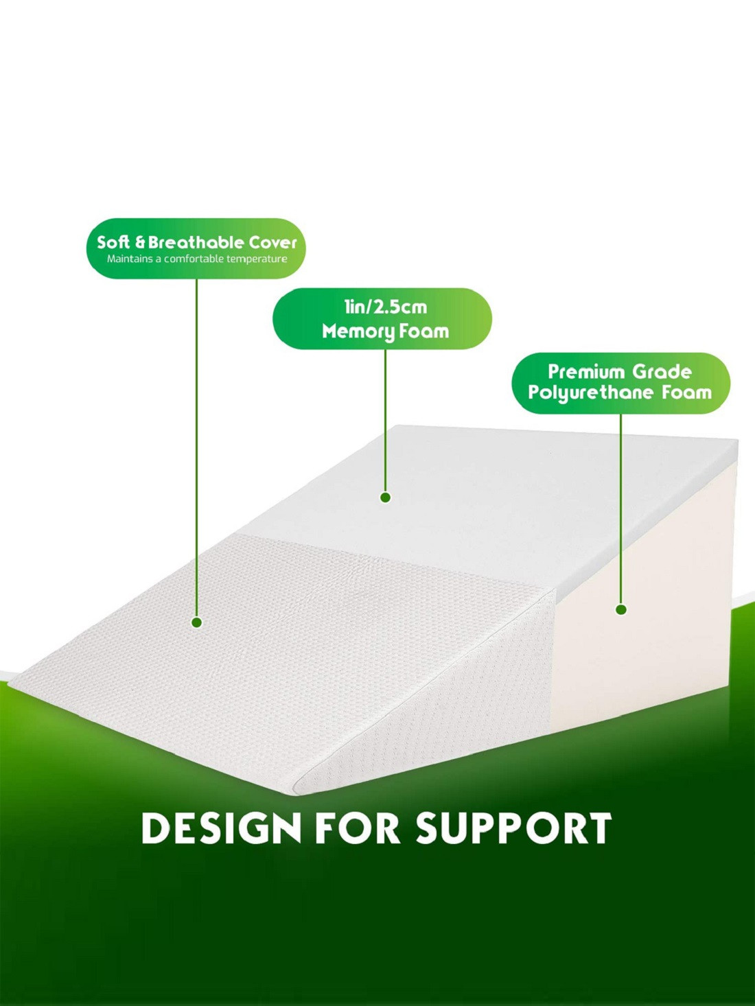 Kuber Industries Bed Wedge Pillow for Acid Reflux for Sleeping Helps in Heartburn Leg Elevation Post Surgery| Medical Grade Sponge | Washable Dryfit Soft Fabric Dark Colour Cover (Cream)