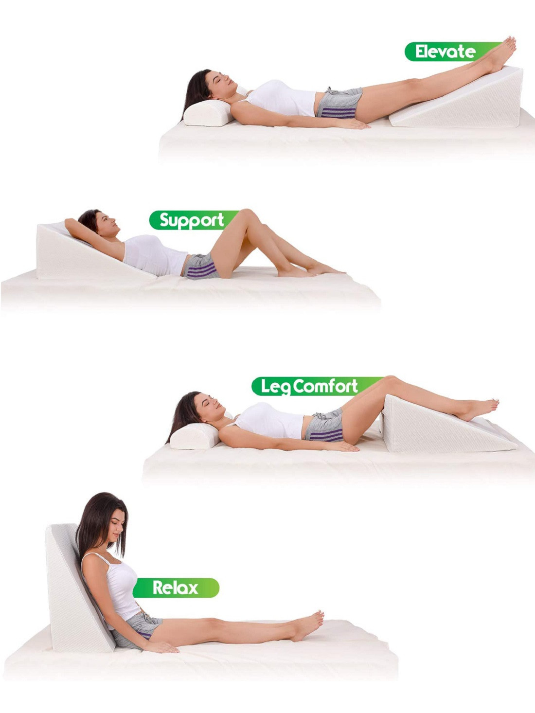 Kuber Industries Bed Wedge Pillow for Acid Reflux for Sleeping Helps in Heartburn Leg Elevation Post Surgery| Medical Grade Sponge | Washable Dryfit Soft Fabric Dark Colour Cover (Cream)