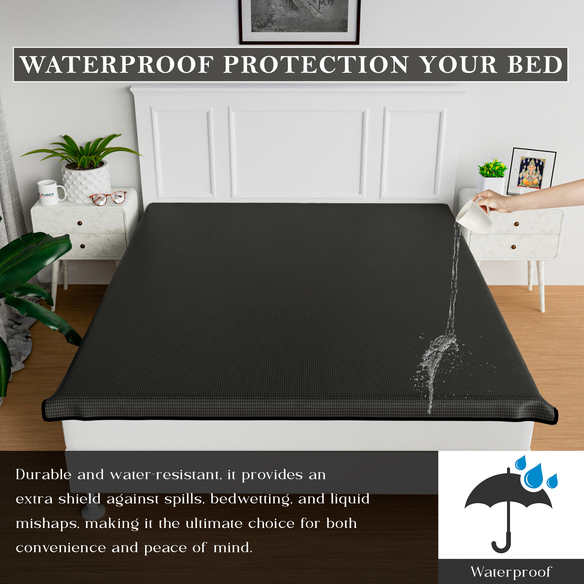 Kuber Industries Bedsheet  72x78 Inch  Baby Bedsheet Protector  Mattress Protector Sheet  Waterproof Double Bedsheet Mattress Protector  PVC Mattress Topper  Mini Check  Grey