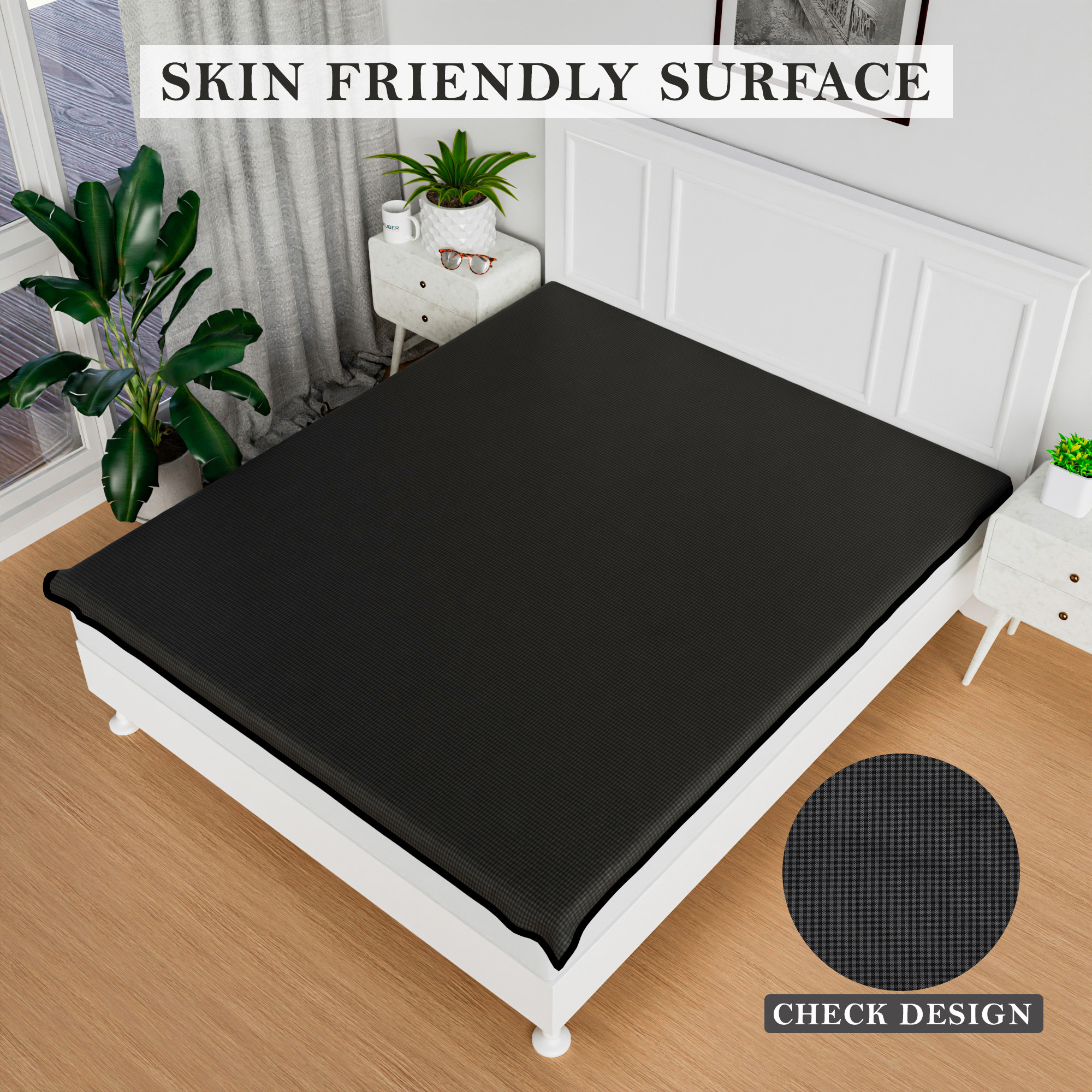 Kuber Industries Bedsheet  72x78 Inch  Baby Bedsheet Protector  Mattress Protector Sheet  Waterproof Double Bedsheet Mattress Protector  PVC Mattress Topper  Mini Check  Grey