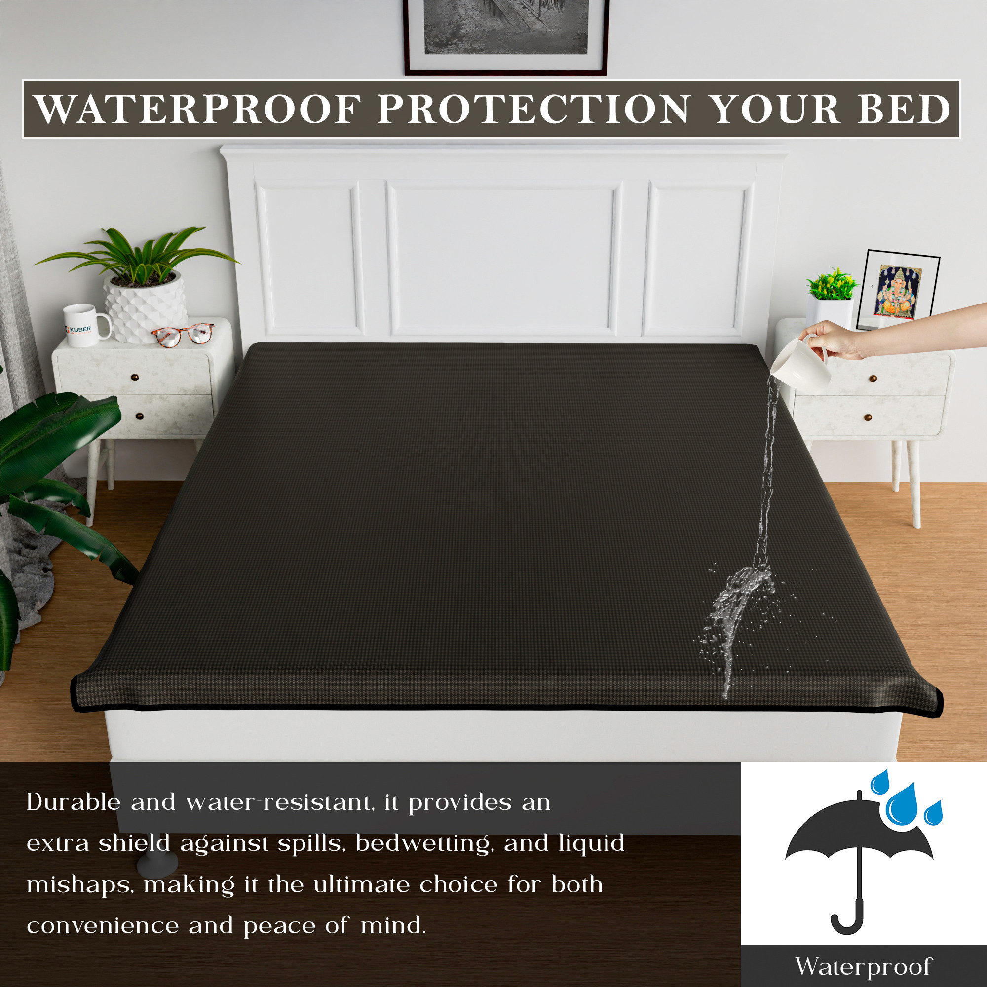 Kuber Industries Bedsheet  72x78 Inch  PVC Mattress Topper  Baby Bedsheet Protector  Mattress Protector Sheet  Waterproof Double Bedsheet Mattress Protector  Mini Check  Brown