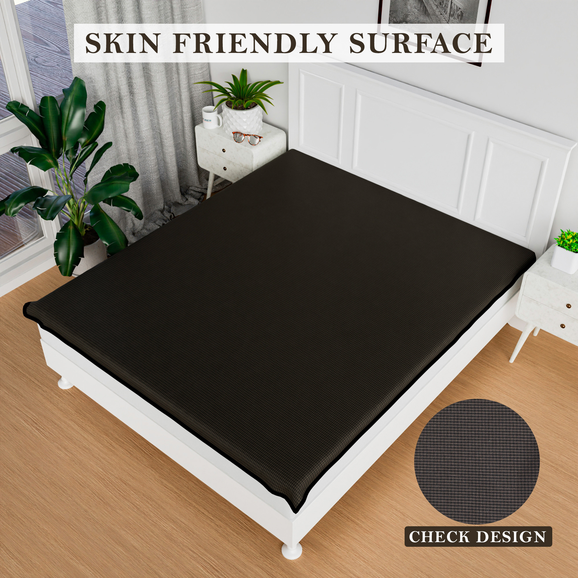Kuber Industries Bedsheet  72x78 Inch  PVC Mattress Topper  Baby Bedsheet Protector  Mattress Protector Sheet  Waterproof Double Bedsheet Mattress Protector  Mini Check  Brown