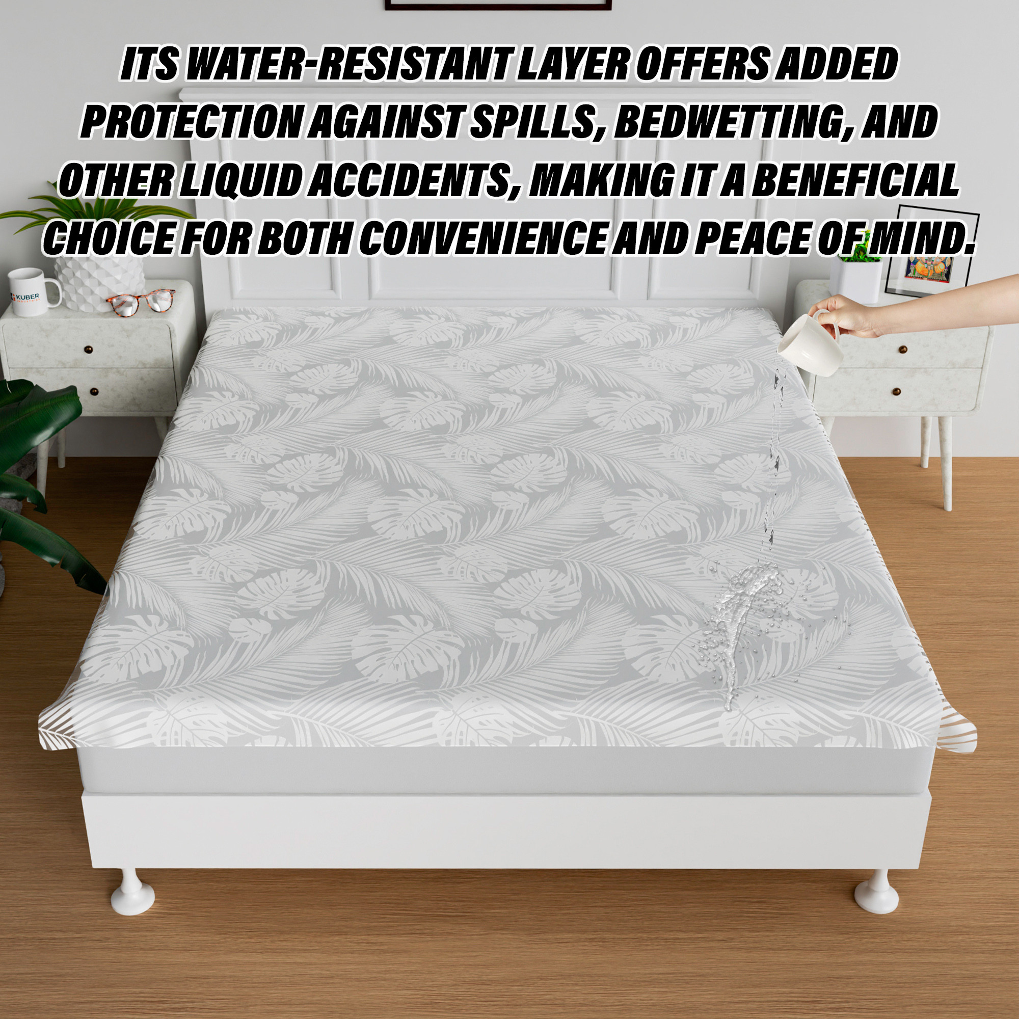 Kuber Industries Bedsheet  Baby Plastic Sheet  Crib Sheet for Baby  Baby Mattress Sheet for Baby  Mattress Protector Bedsheet  Bed Protector Sheet  Self Leaf  80x80 Inch  White