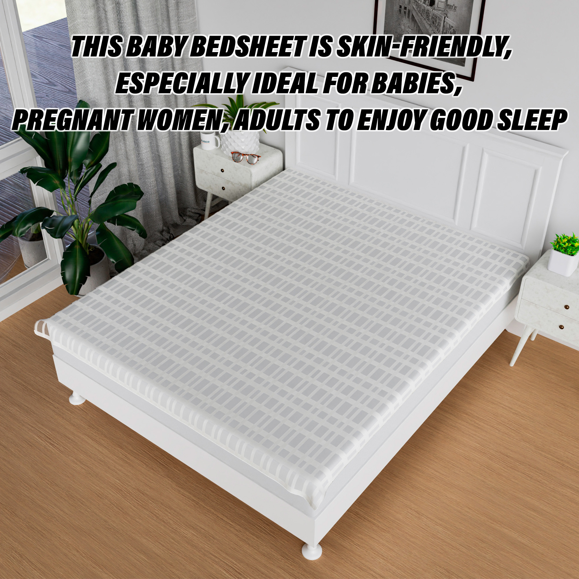 Kuber Industries Bedsheet  Baby Plastic Sheet  Crib Sheet for Baby  Baby Mattress Sheet for Baby  Mattress Protector Bedsheet  Bed Protector Sheet  Self Check  80x80 Inch  White