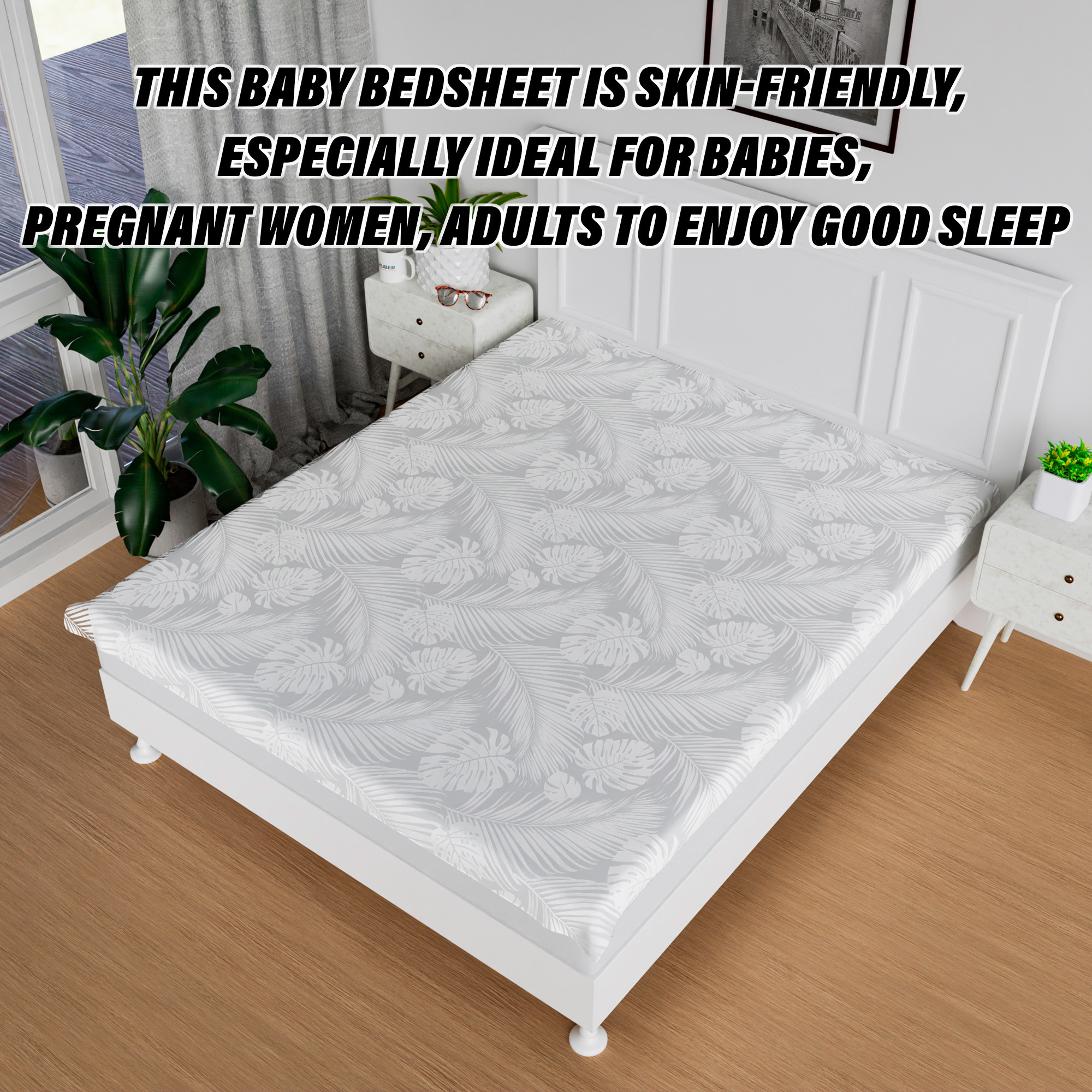 Kuber Industries Bedsheet | Baby Plastic Sheet | Crib Sheet for Baby | Baby Mattress Sheet for Baby | Mattress Protector Bedsheet | Bed Protector Sheet | Self Leaf | 80x80 Inch | White