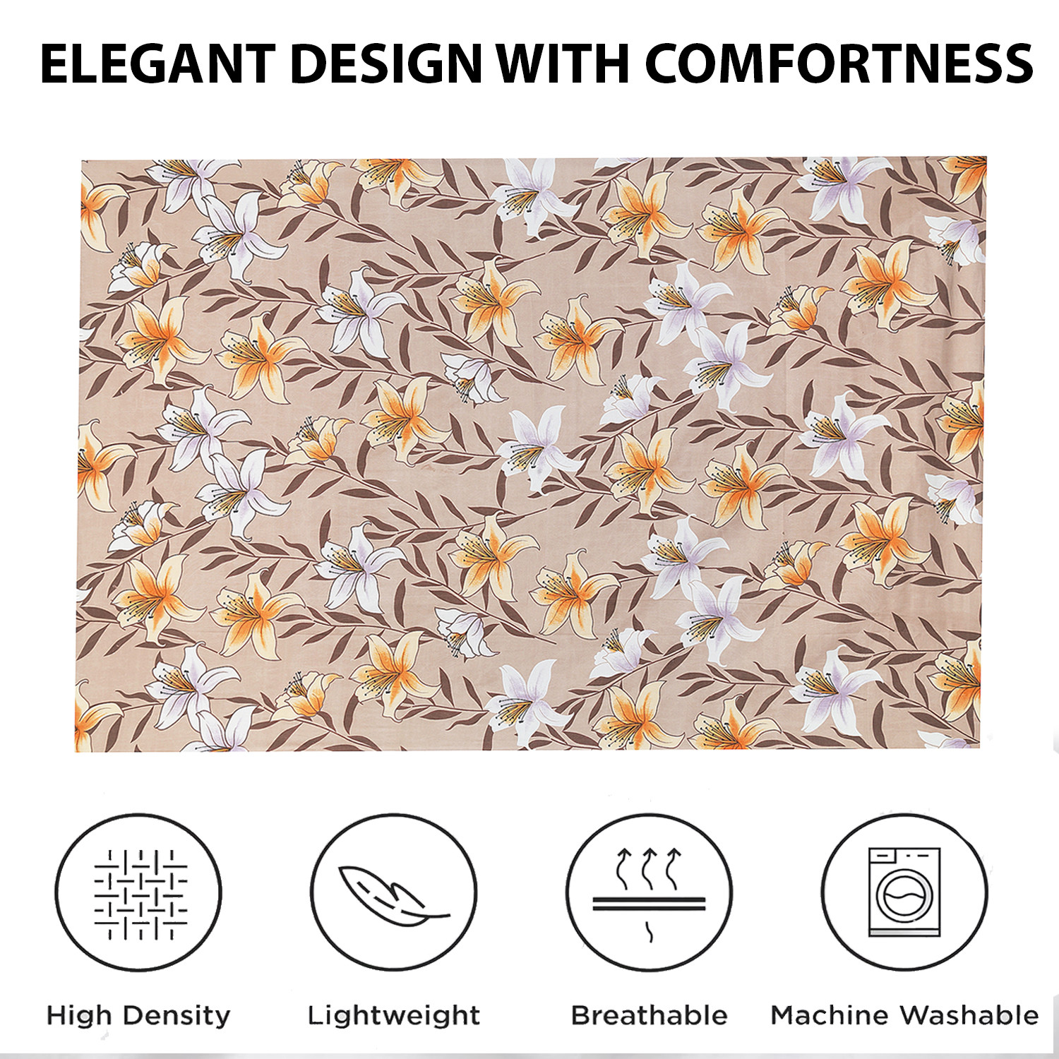 Kuber Industries Bedsheet  Cotton Single Bedsheet  Bedsheet with 1 Pillow Cover  Single Bedsheet for Kids Room  Flower Design Single Bedsheet  Wrinkle Free  Light Brown
