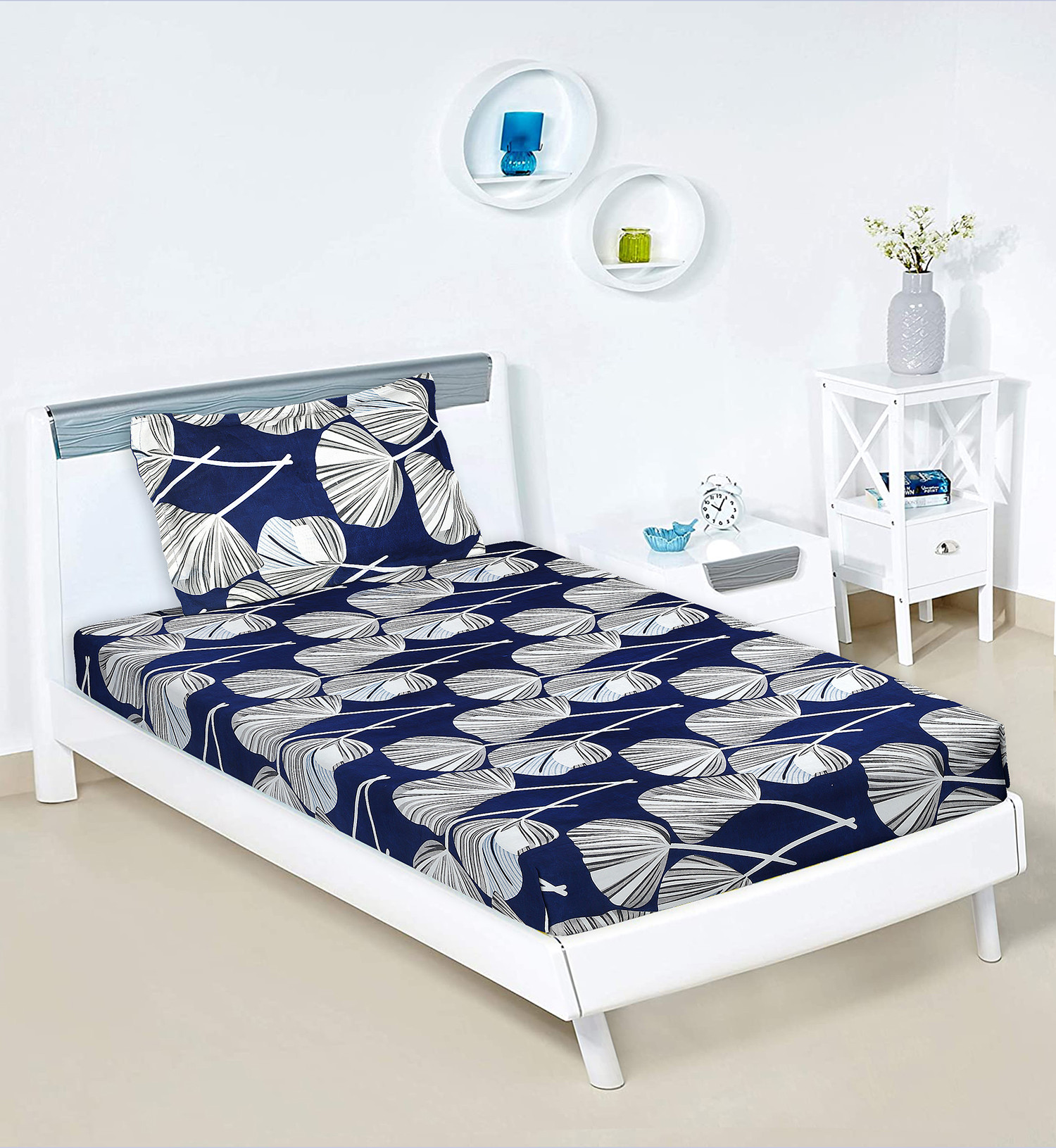 Kuber Industries Bedsheet | Cotton Single Bedsheet | Bedsheet with 1 Pillow Cover | Single Bedsheet for Kids Room | Patta Design Single Bedsheet | Wrinkle Free | Blue