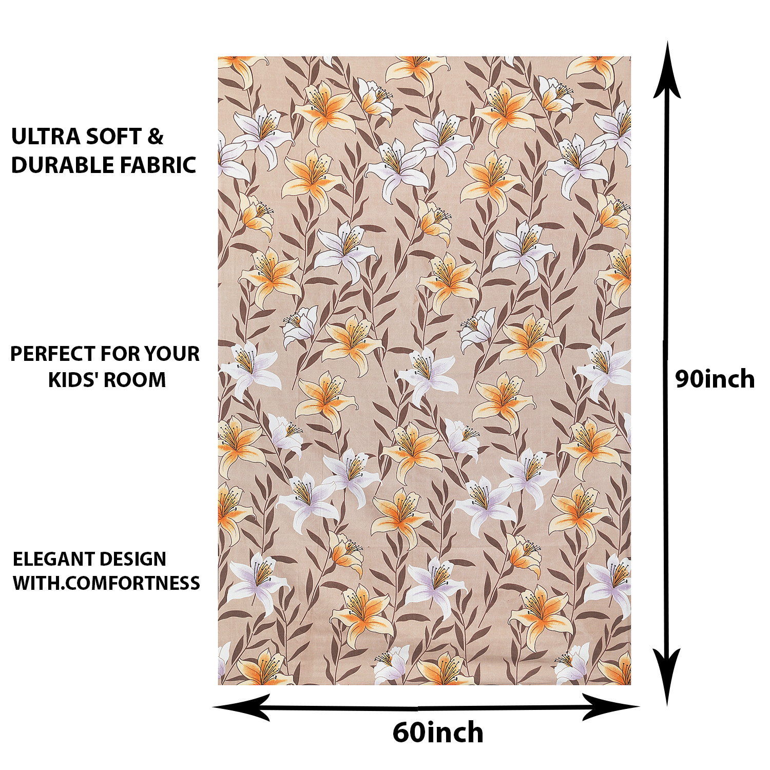 Kuber Industries Bedsheet | Cotton Single Bedsheet | Bedsheet with 1 Pillow Cover | Single Bedsheet for Kids Room | Flower Design Single Bedsheet | Wrinkle Free | Light Brown