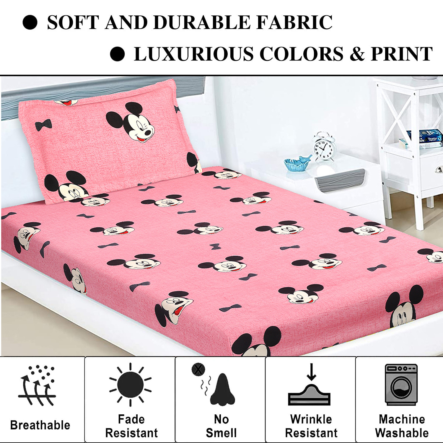 Kuber Industries Bedsheet | Cotton Single Bedsheet | Bedsheet with 1 Pillow Cover | Single Bedsheet for Kids Room | Single Bedsheet for Bedroom | Wrinkle Free | Pink