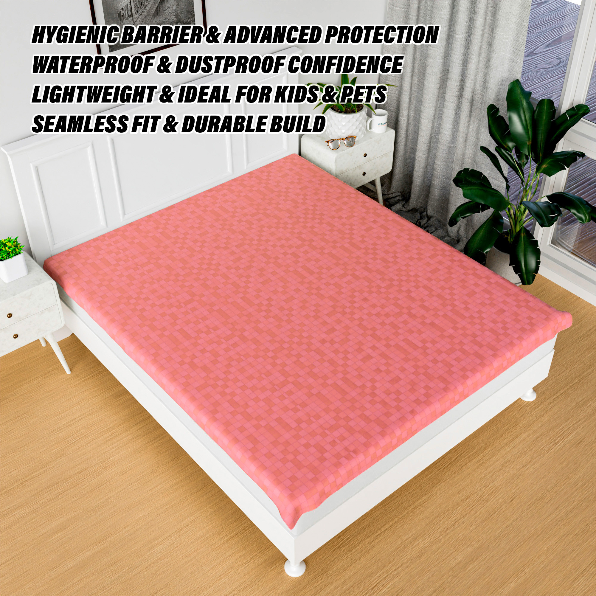 Kuber industries Bedsheet  Mattress Protector  Crib Sheet for Baby  Mattress Sheet for Baby  Baby PVC Bedsheet  Bed Protector Sheet  Check-Print  80x80 Inch  Light Pink