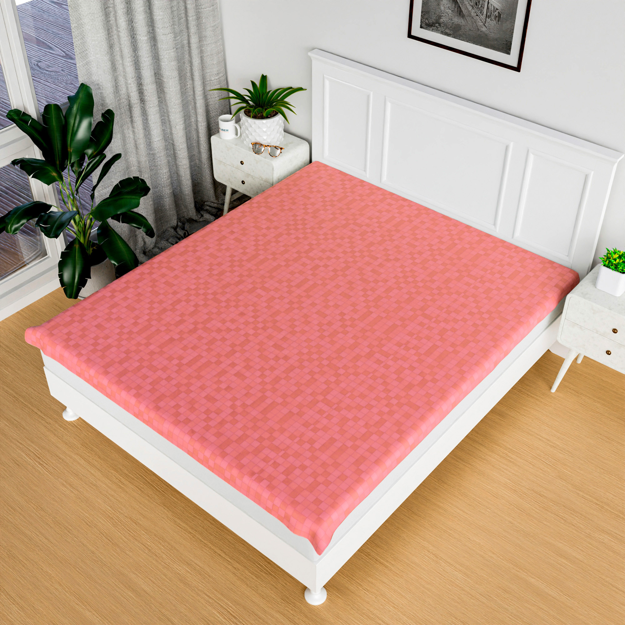 Kuber industries Bedsheet | Mattress Protector | Crib Sheet for Baby | Mattress Sheet for Baby | Baby PVC Bedsheet | Bed Protector Sheet | Check-Print | 80x80 Inch | Light Pink