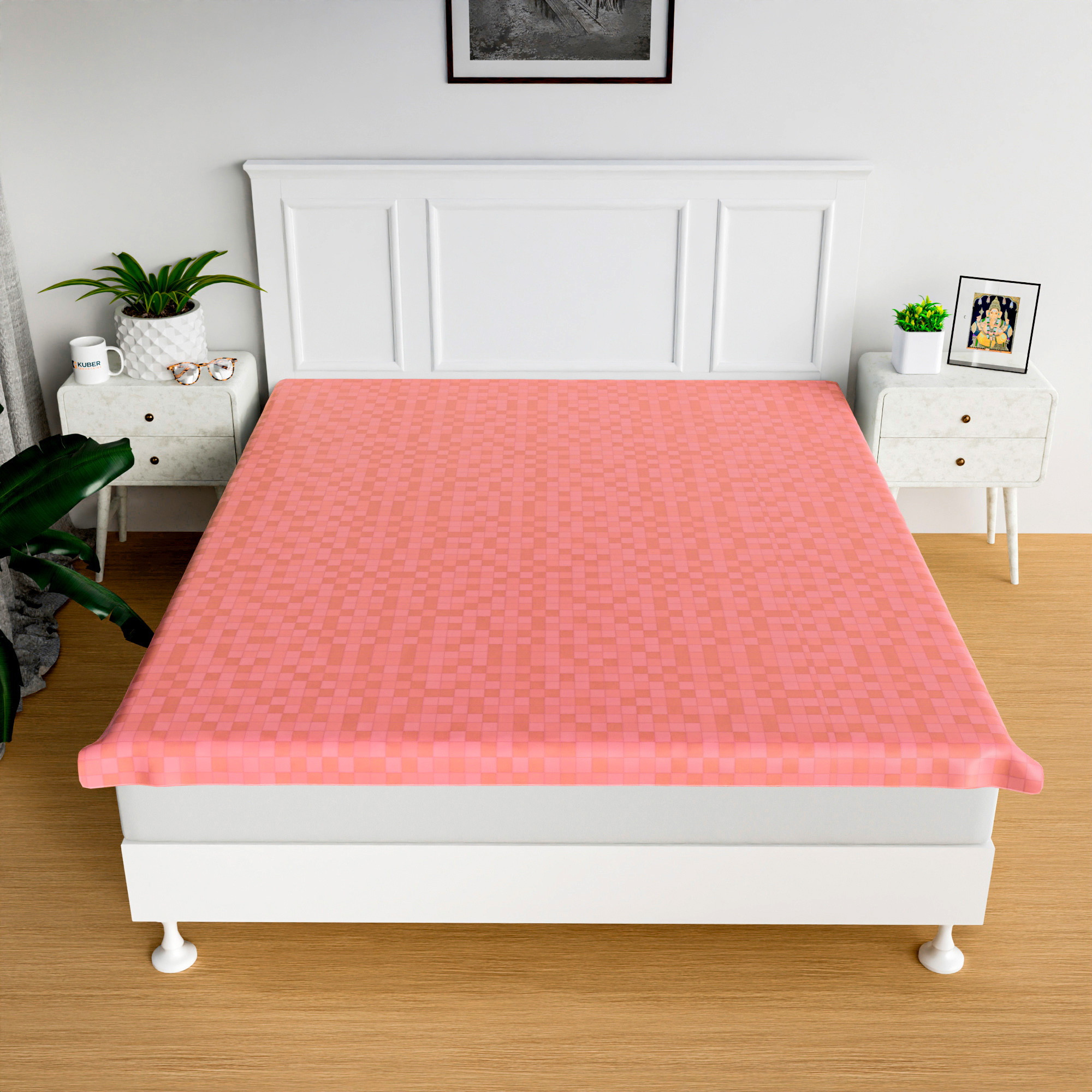 Kuber industries Bedsheet | Mattress Protector | Crib Sheet for Baby | Mattress Sheet for Baby | Baby PVC Bedsheet | Bed Protector Sheet | Check-Print | 80x80 Inch | Light Pink