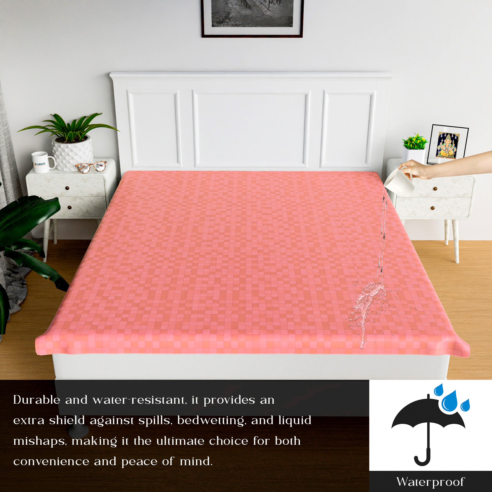 Kuber industries Bedsheet | Mattress Protector | Crib Sheet for Baby | Mattress Sheet for Baby | Baby PVC Bedsheet | Bed Protector Sheet | Check-Print | 80x80 Inch | Light Pink