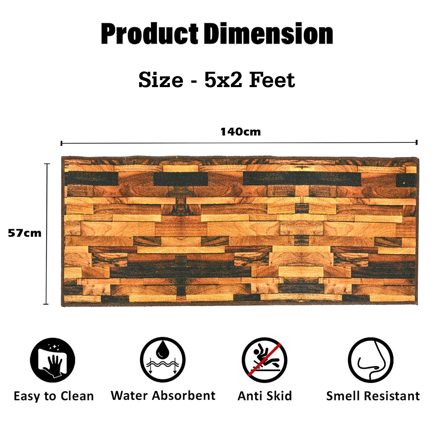 Kuber Industries Bedside Runner | Microfiber Carpet for Bedroom | Anti Skid Runner For Hall | Comfortable Wooden Texture Runner Home Décor | 5x2 Feet | Brown