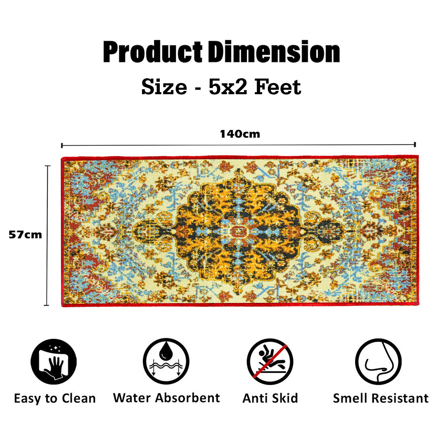 Kuber Industries Bedside Runner | Microfiber Carpet for Bedroom | Anti Skid Runner For Hall | Comfortable Turkish Texture Runner Home Décor | 5x2 Feet | Multicolor