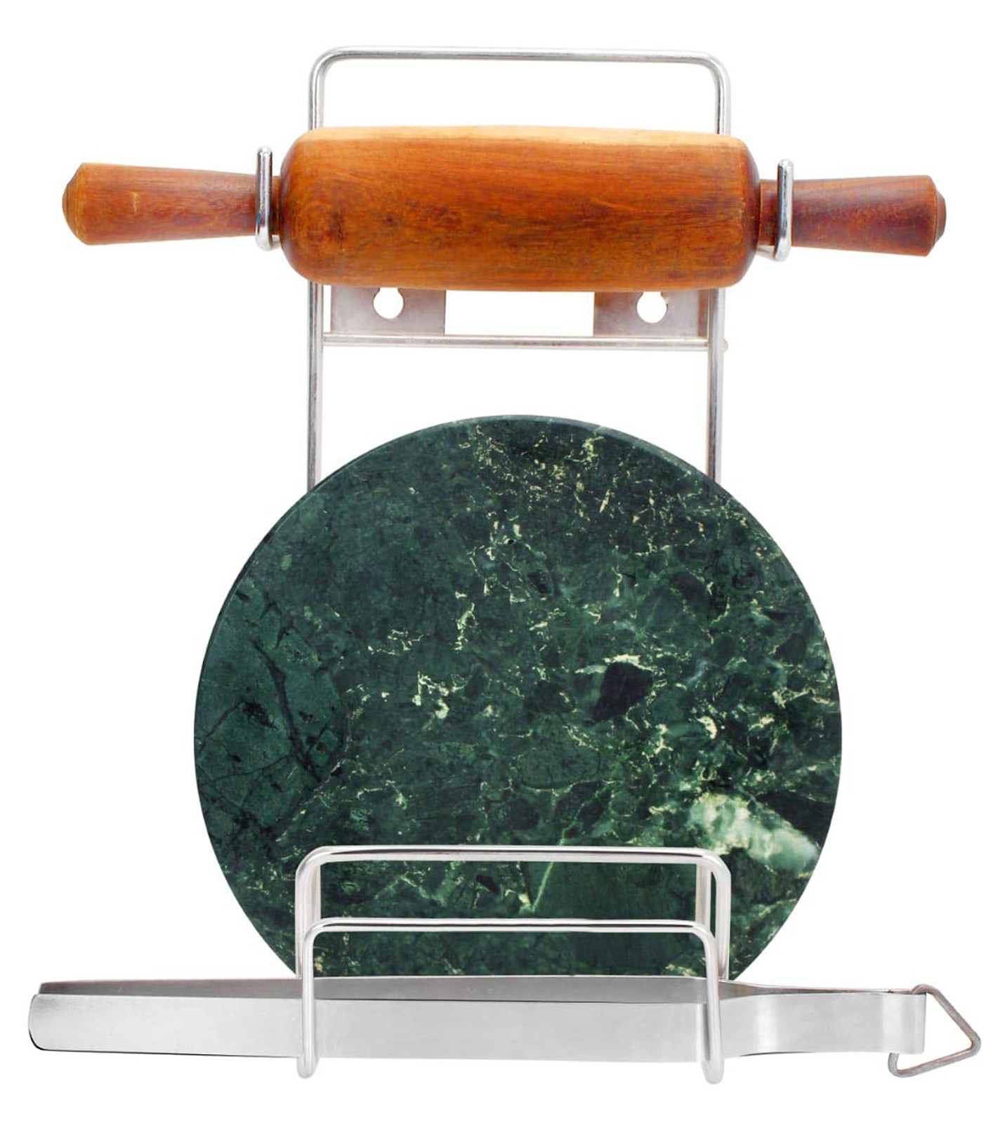 Kuber Industries Belan and Chakla Stand Belan Tava Rolling Pin Holder Heavyweight Durable Chakla Holder for Kitchen Silver