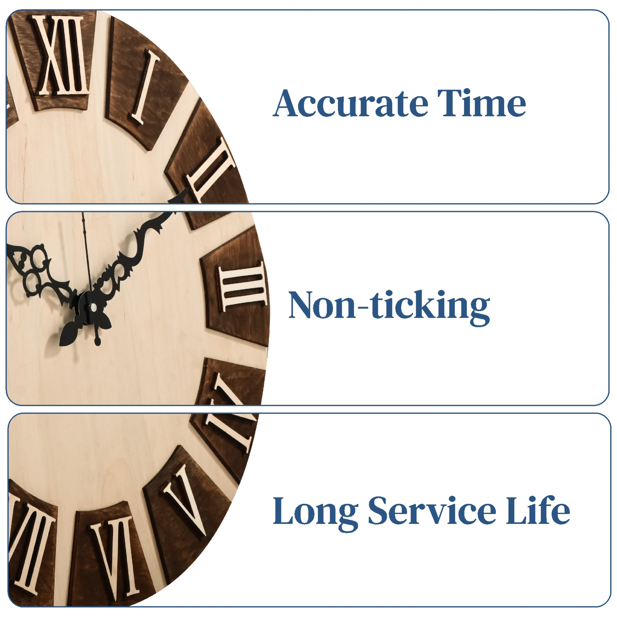 Kuber Industries Big Size 14 Inch Silent Wall Clock for Home  Office  Wooden Analog Quartz Wall Clock for Living Room Bedroom Hall  Roman Numerals  Battery not Included  Brown  White