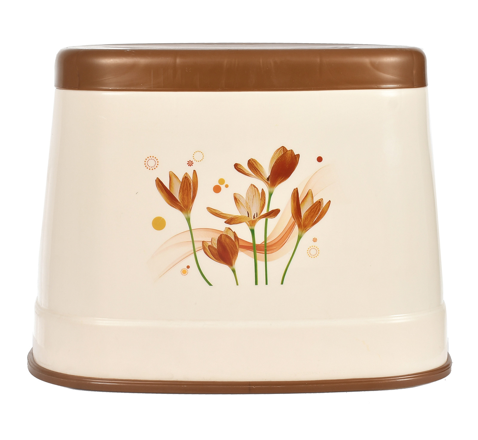 Kuber Industries Big Size Flower Printed Plastic Sitting Stool For Indoor & Outdoor (Brown & Cream)-HS43KUBMART26199