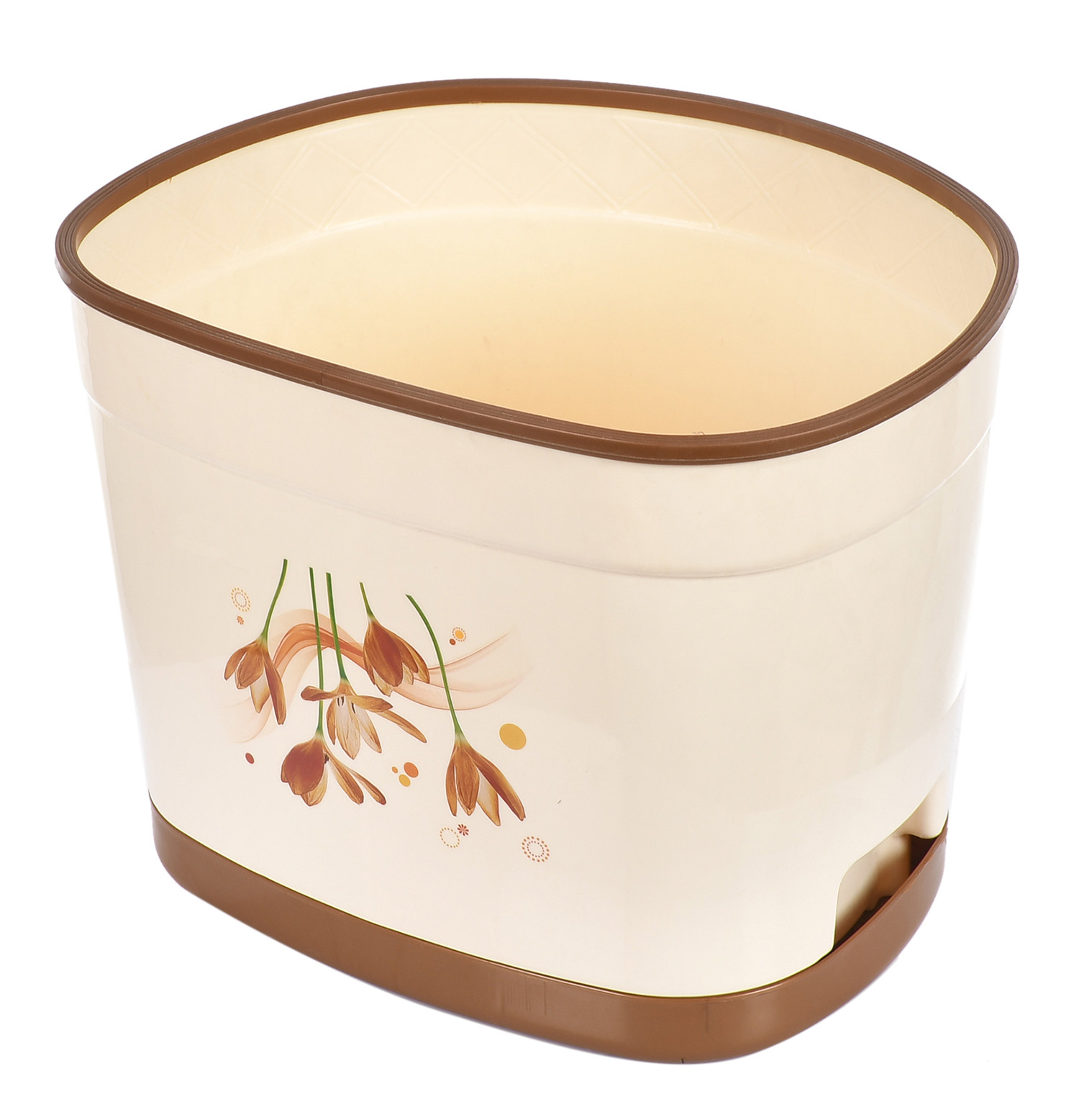Kuber Industries Big Size Flower Printed Plastic Sitting Stool For Indoor & Outdoor (Brown & Cream)-HS43KUBMART26199