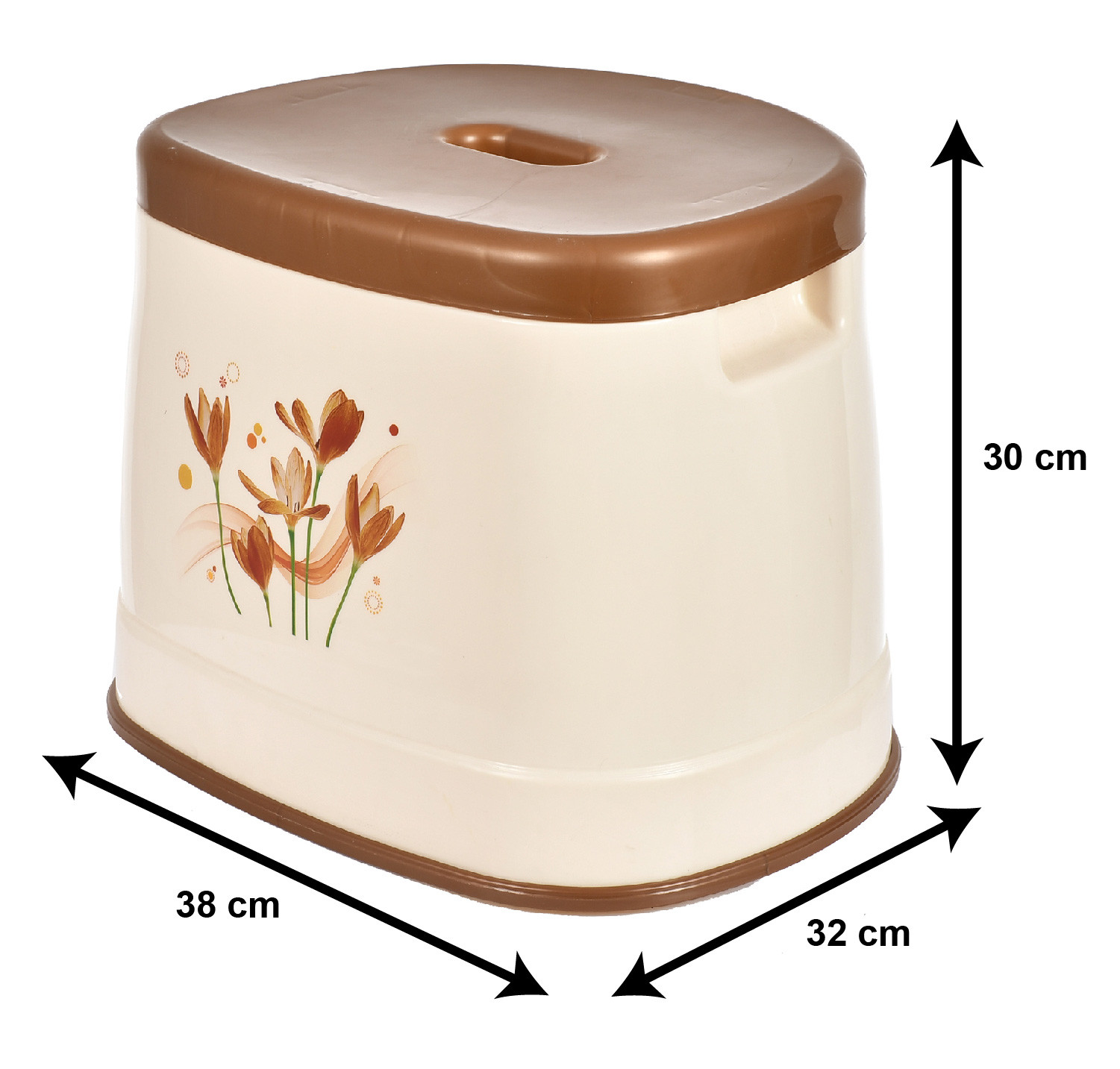 Kuber Industries Big Size Flower Printed Plastic Sitting Stool For Indoor & Outdoor (Brown & Cream)-HS43KUBMART26199