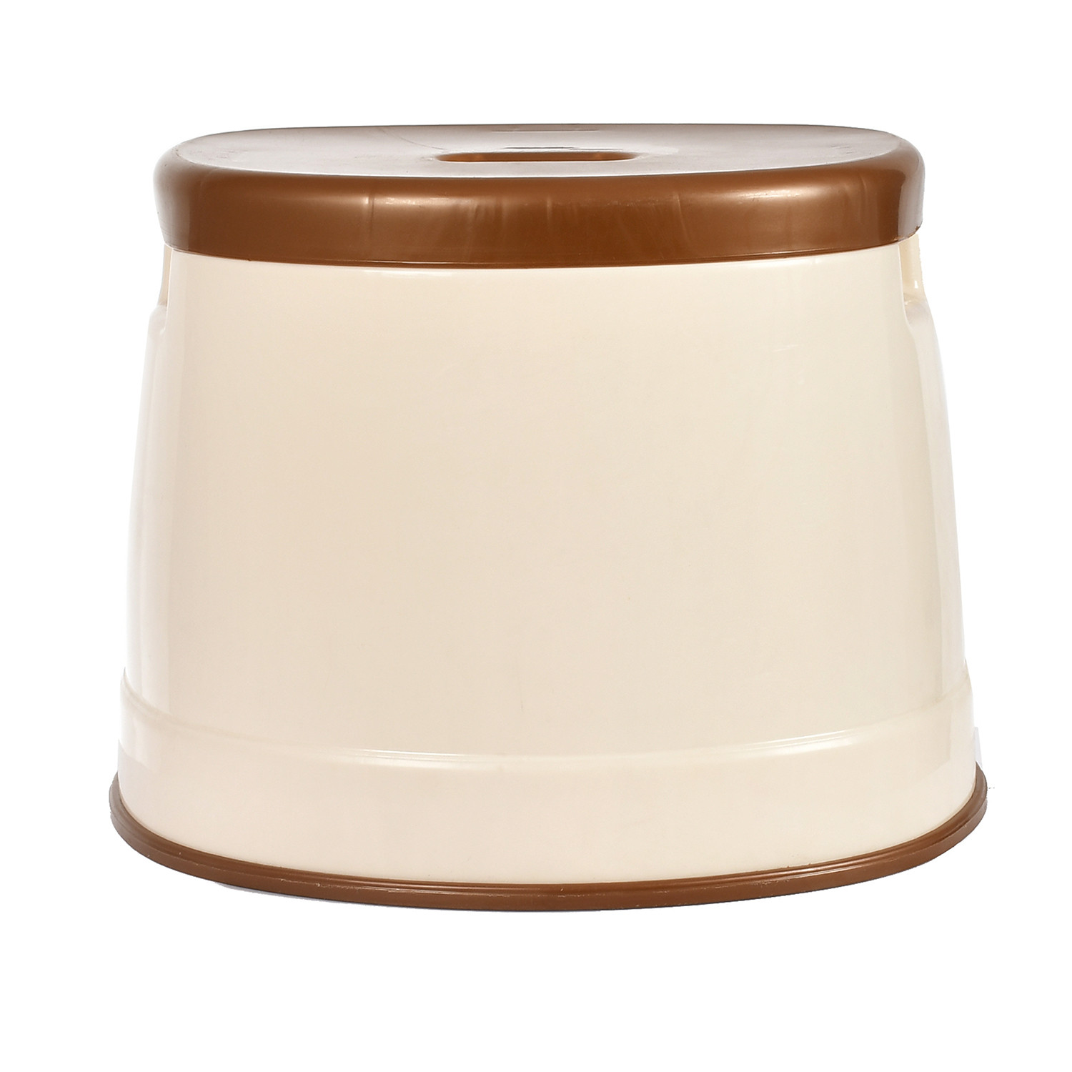 Kuber Industries Big Size Flower Printed Plastic Sitting Stool For Indoor & Outdoor (Brown & Cream)-HS43KUBMART26199
