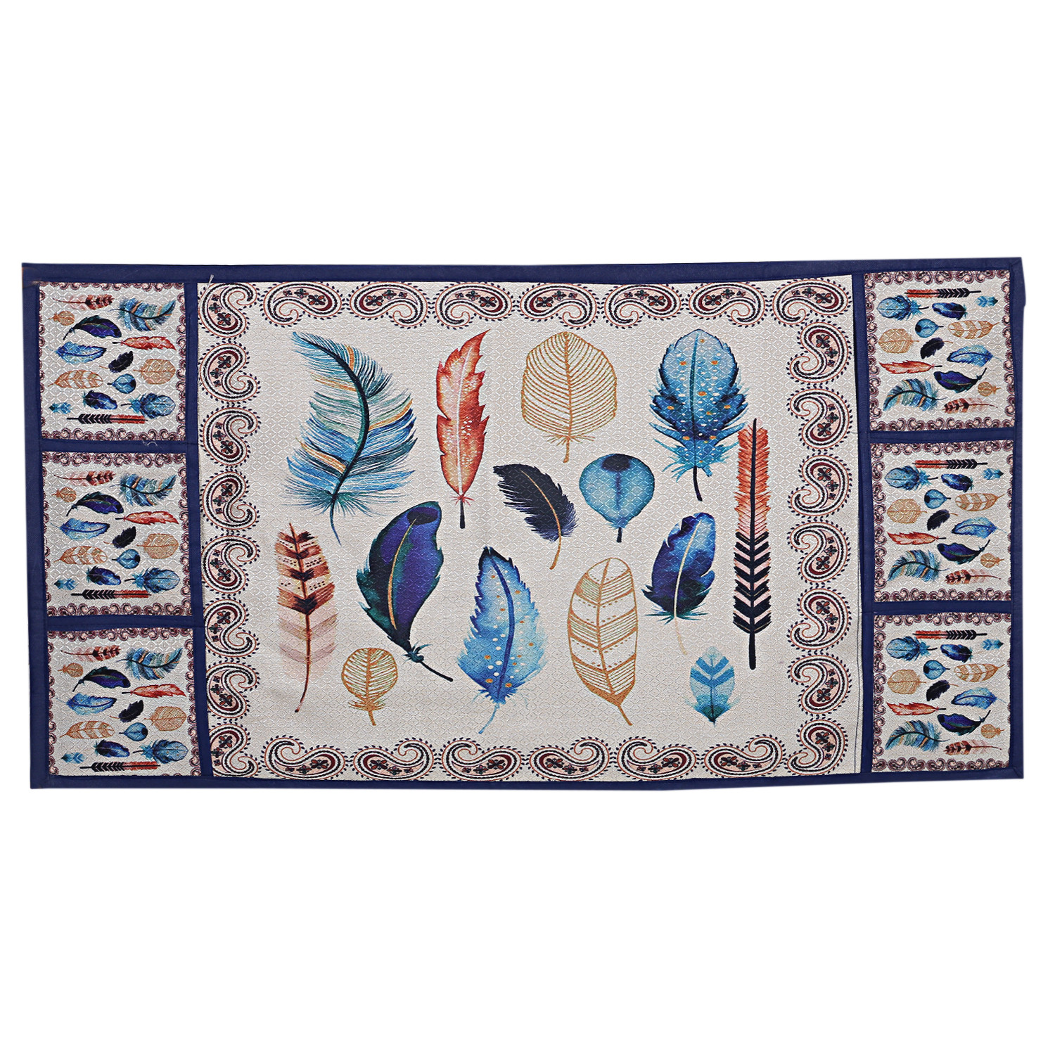 Kuber Industries Birds Wings Print Jute 3-Layered Fridge/Refrigerator Top Cover with 6 Utility Pockets,Gold