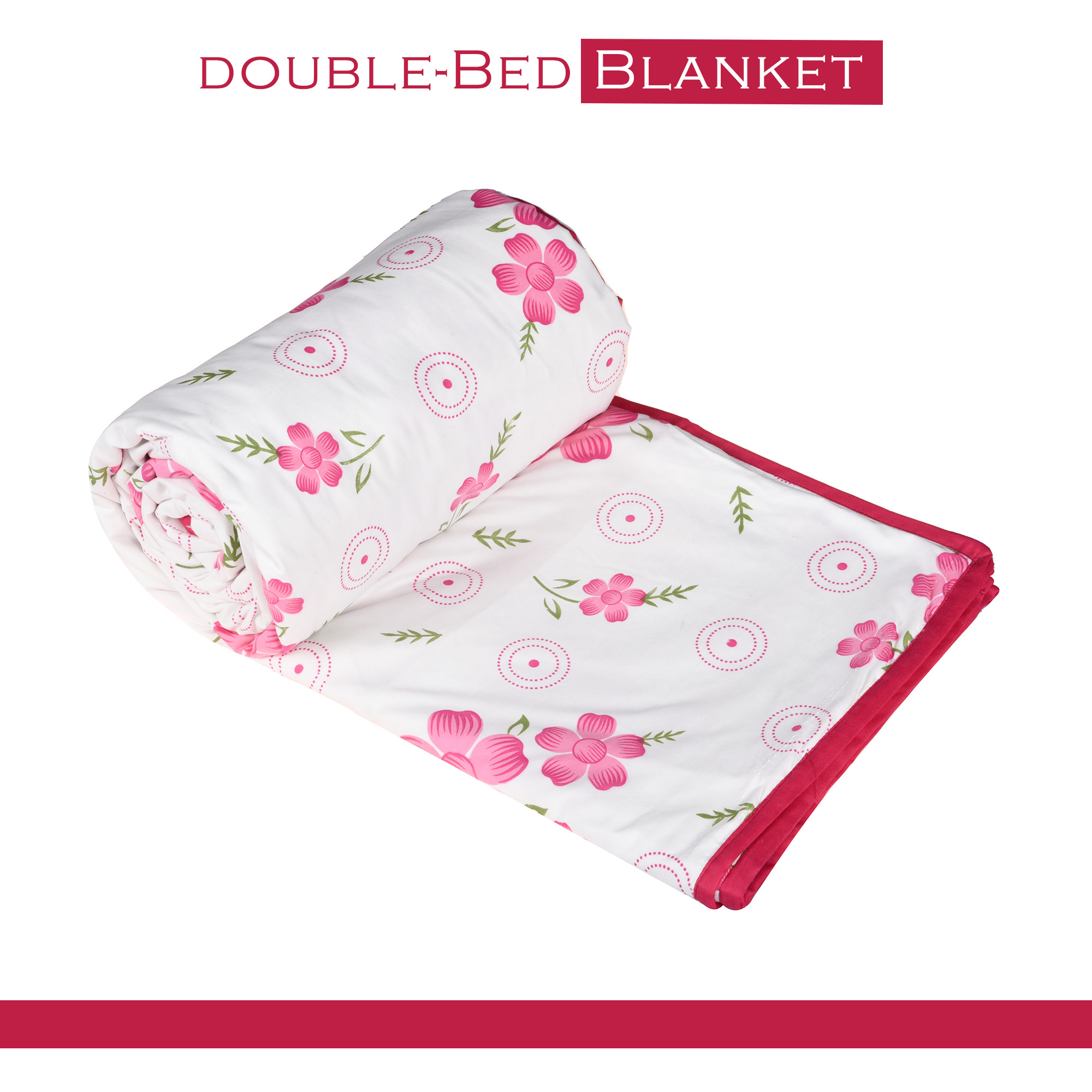Kuber Industries Blanket  Comforter Double Bed  Cotton Double Dohar  Reversible AC Comforter  Lightweight Dohar for Summer  All-Season Bed Blanket  Pink Circle Flower-Design  White