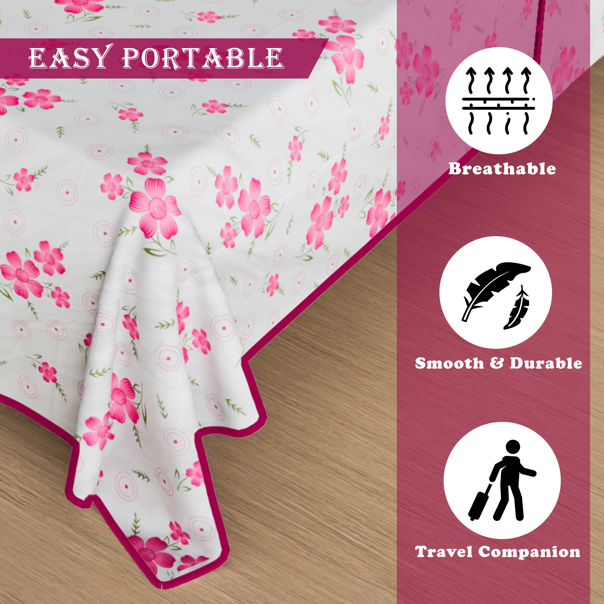 Kuber Industries Blanket  Comforter Double Bed  Cotton Double Dohar  Reversible AC Comforter  Lightweight Dohar for Summer  All-Season Bed Blanket  Pink Circle Flower-Design  White