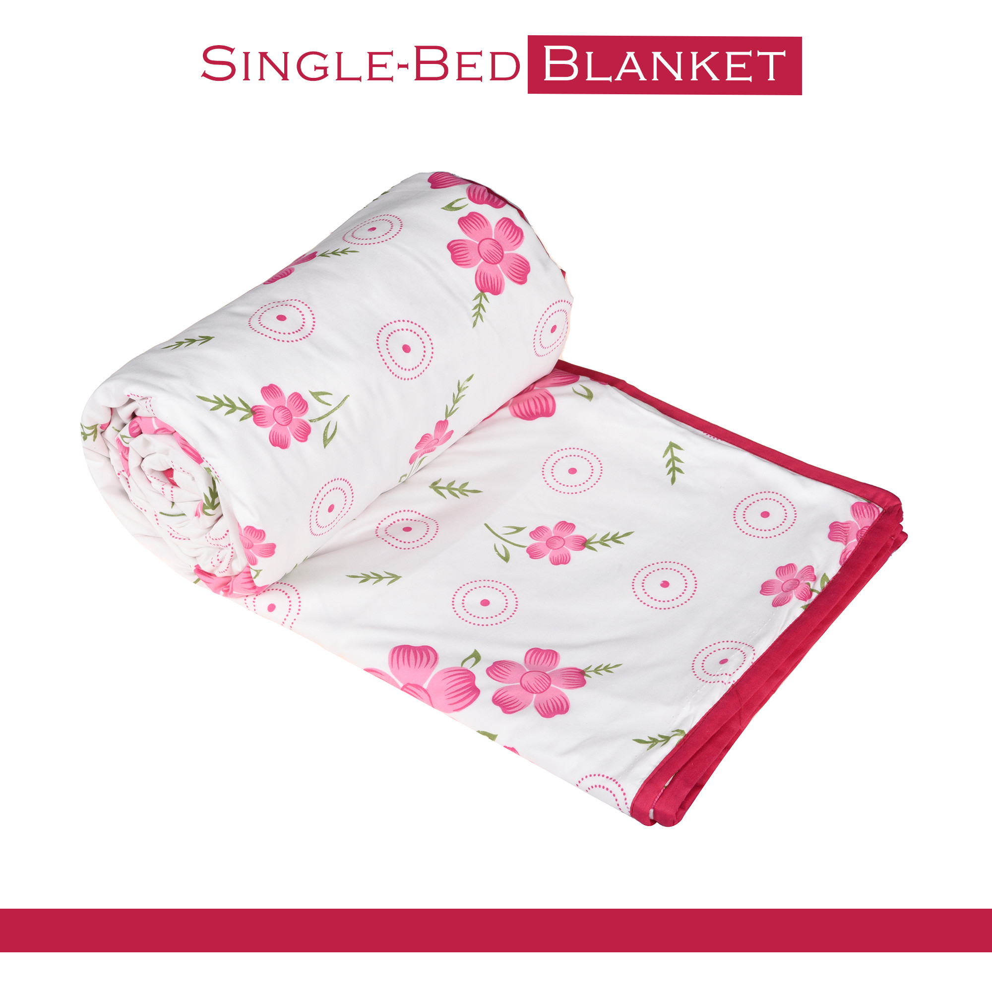 Kuber Industries Blanket  Comforter Single Bed  Reversible AC Comforter  Cotton Single Dohar  Lightweight Dohar for Summer  All-Season Bed Blanket  Pink Circle Flower-Design  White