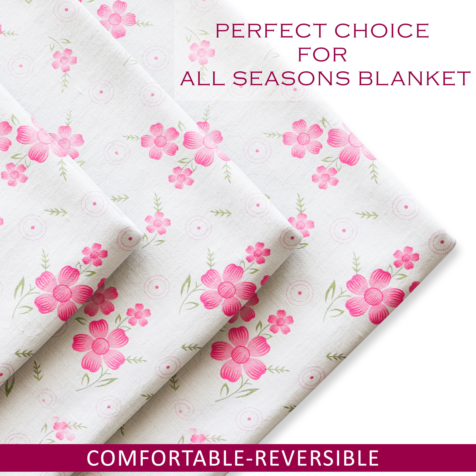 Kuber Industries Blanket  Comforter Single Bed  Reversible AC Comforter  Cotton Single Dohar  Lightweight Dohar for Summer  All-Season Bed Blanket  Pink Circle Flower-Design  White