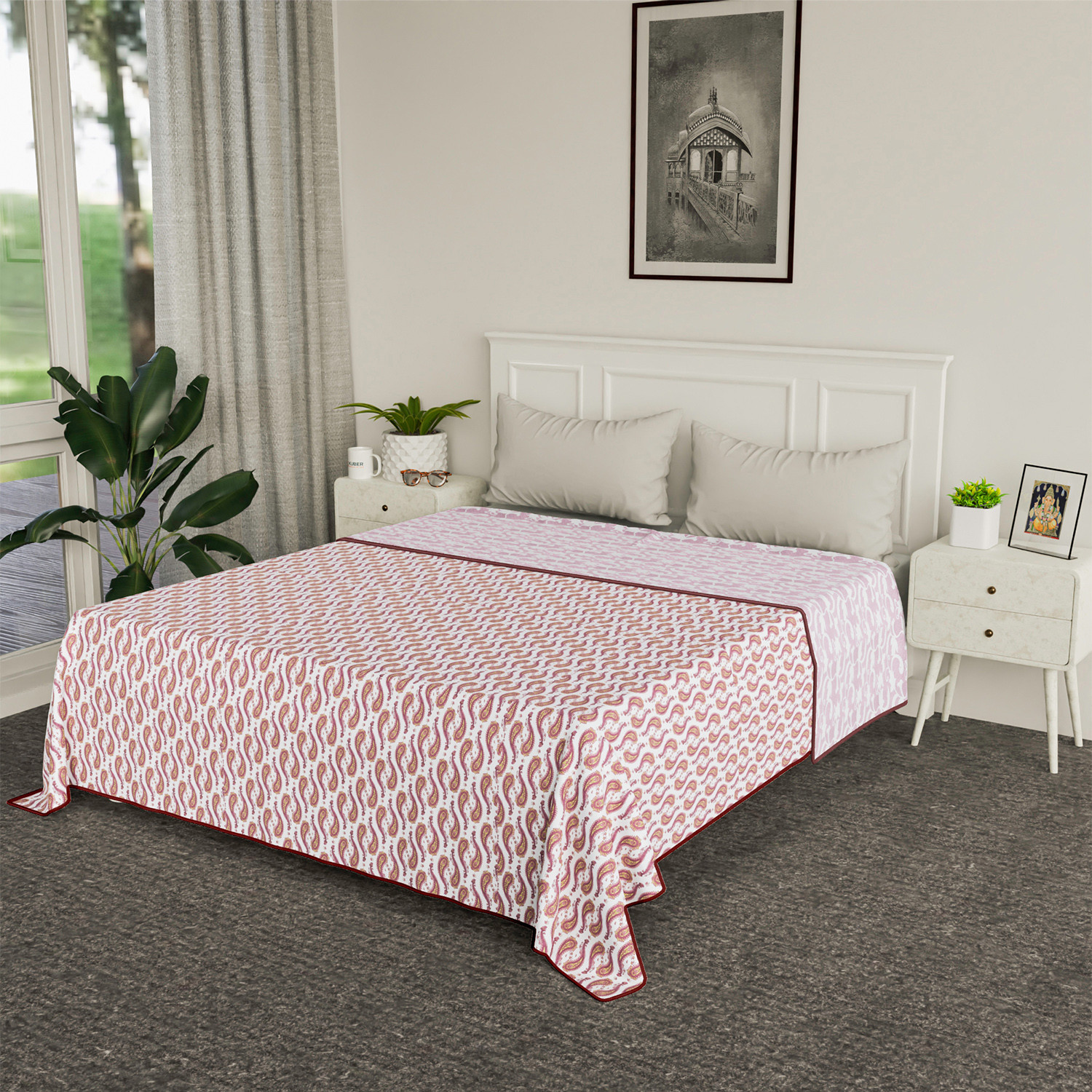 Kuber Industries Blanket | Cotton Double Bed Dohar | Blanket For Home | Reversible AC Blanket For Travelling | Blanket For Summer | Blanket For Winters | Carry Print | Pink