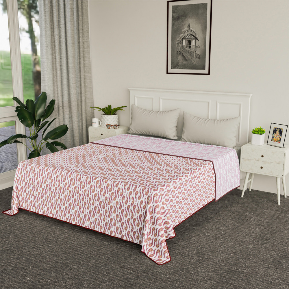 Kuber Industries Blanket | Cotton Double Bed Dohar | Blanket For Home | Reversible AC Blanket For Travelling | Blanket For Summer | Blanket For Winters | Carry Print | Pink