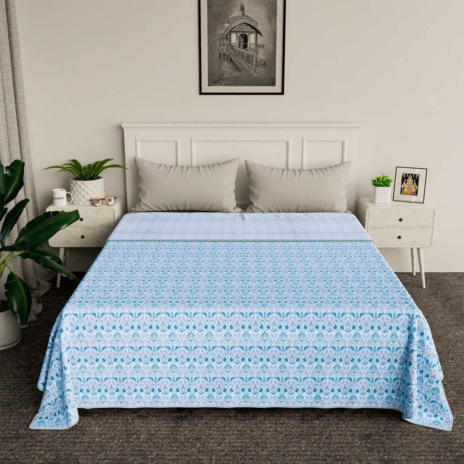 Kuber Industries Blanket | Cotton Double Bed Dohar | Blanket For Home | Reversible AC Blanket For Travelling | Blanket For Summer | Blanket For Winters | Carry Print | Green