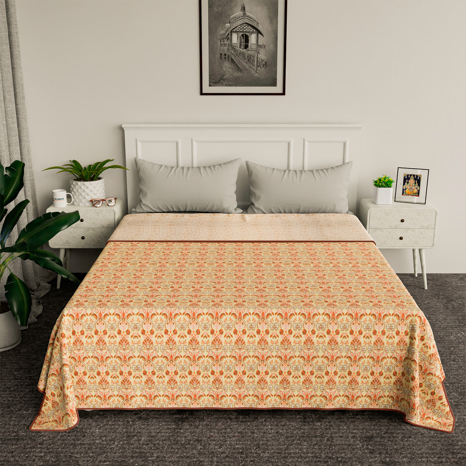 Kuber Industries Blanket | Cotton Double Bed Dohar | Blanket For Home | Reversible AC Blanket For Travelling | Blanket For Summer | Blanket For Winters | Carry Print | Orange