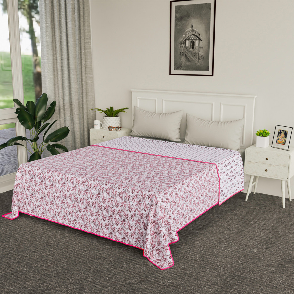 Kuber Industries Blanket | Cotton Double Bed Dohar | Blanket For Home | Reversible AC Blanket For Travelling | Blanket For Summer | Blanket For Winters | Flower Print | Pink