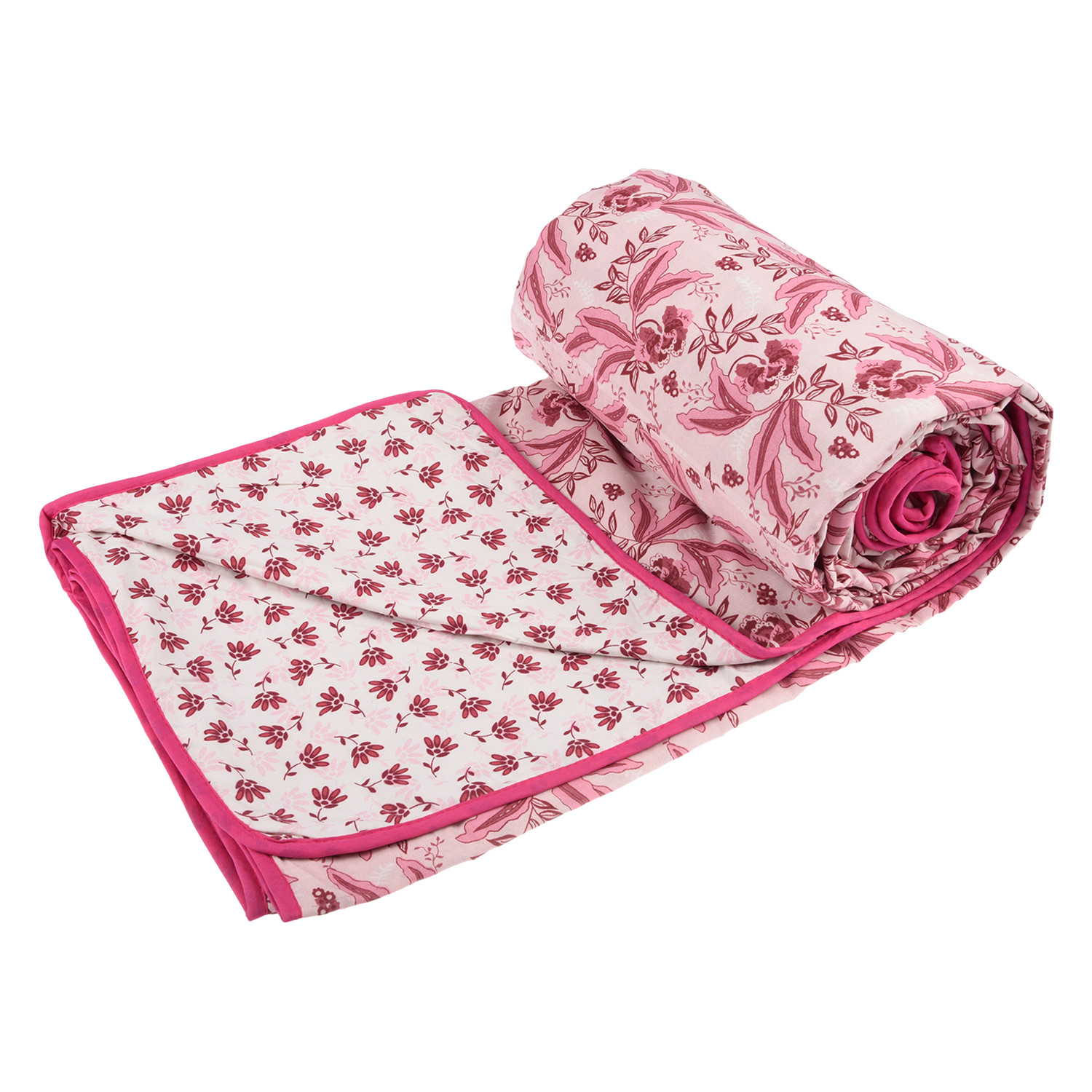 Kuber Industries Blanket | Cotton Double Bed Dohar | Blanket For Home | Reversible AC Blanket For Travelling | Blanket For Summer | Blanket For Winters | Flower Print | Pink