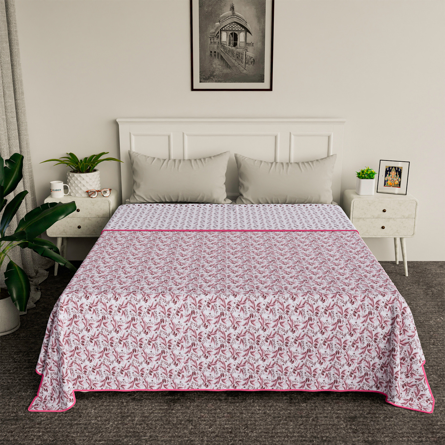 Kuber Industries Blanket | Cotton Double Bed Dohar | Blanket For Home | Reversible AC Blanket For Travelling | Blanket For Summer | Blanket For Winters | Flower Print | Pink