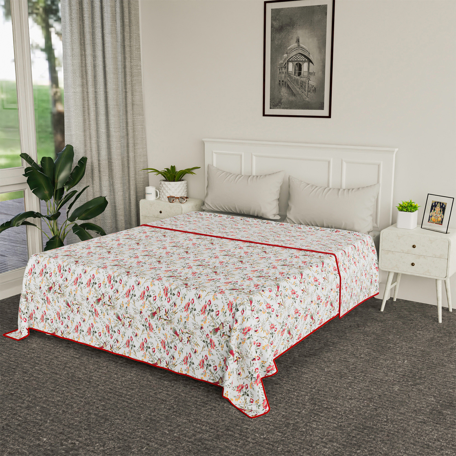 Kuber Industries Blanket | Cotton Double Bed Dohar | Blanket For Home | Reversible AC Blanket For Travelling | Blanket For Summer | Blanket For Winters | Leaf Print | Pink