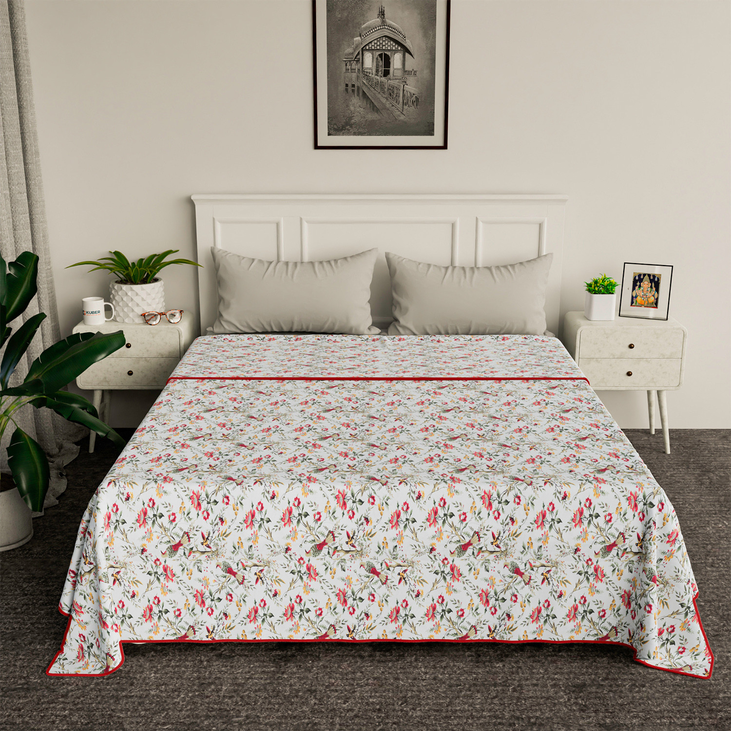 Kuber Industries Blanket | Cotton Double Bed Dohar | Blanket For Home | Reversible AC Blanket For Travelling | Blanket For Summer | Blanket For Winters | Leaf Print | Pink