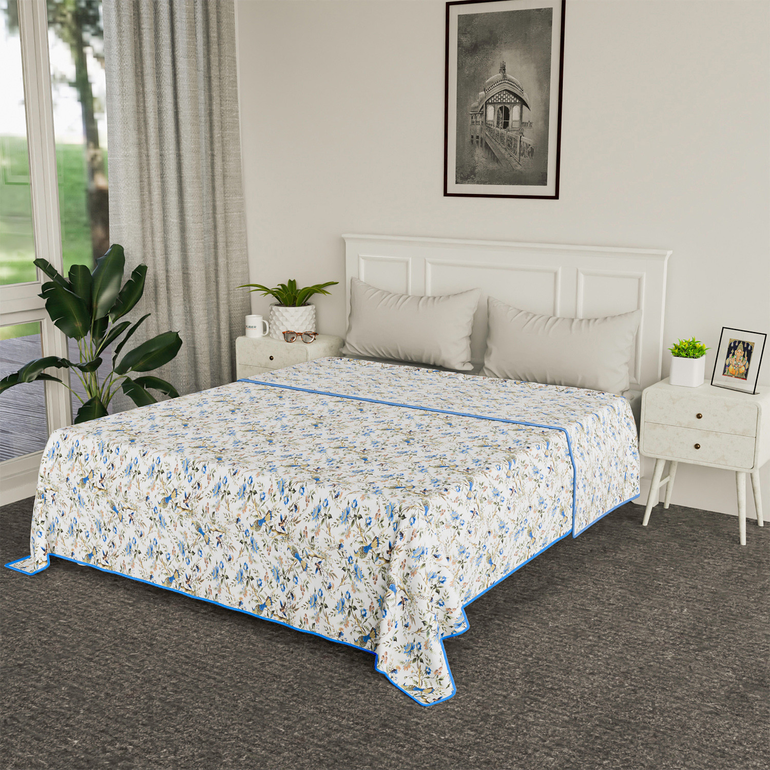 Kuber Industries Blanket | Cotton Double Bed Dohar | Blanket For Home | Reversible AC Blanket For Travelling | Blanket For Summer | Blanket For Winters | Leaf Print | Gray