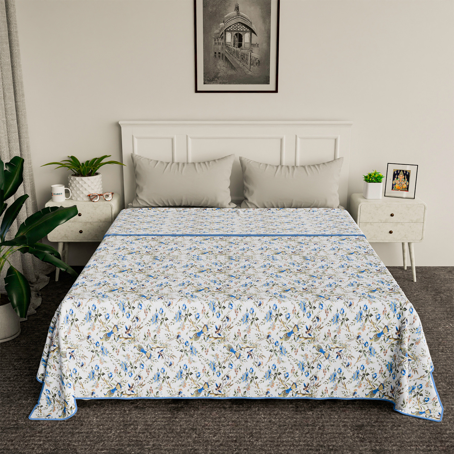 Kuber Industries Blanket | Cotton Double Bed Dohar | Blanket For Home | Reversible AC Blanket For Travelling | Blanket For Summer | Blanket For Winters | Leaf Print | Gray