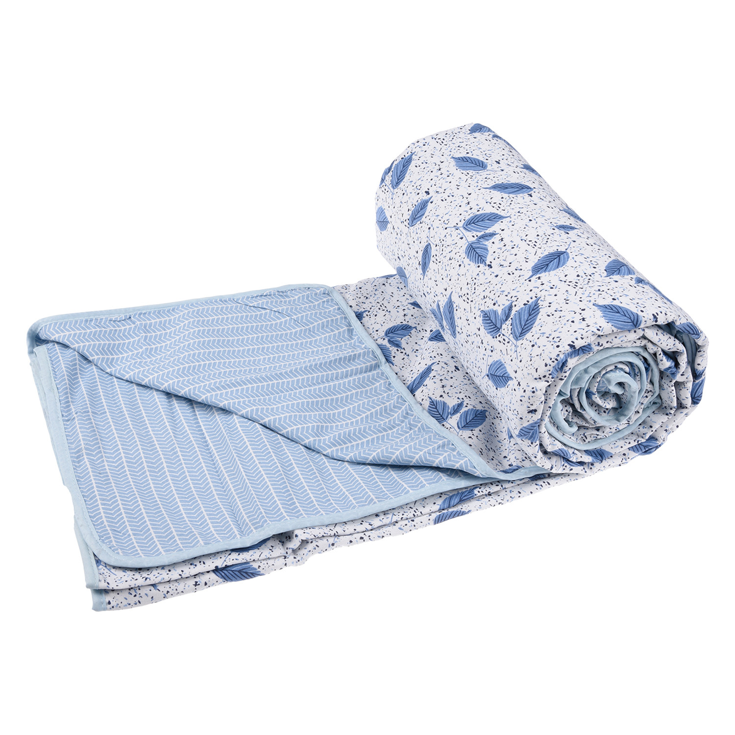 Kuber Industries Blanket | Cotton Double Bed Dohar | Blanket For Home | Reversible AC Blanket For Travelling | Blanket For Summer | Blanket For Winters | Leaf Print | Blue