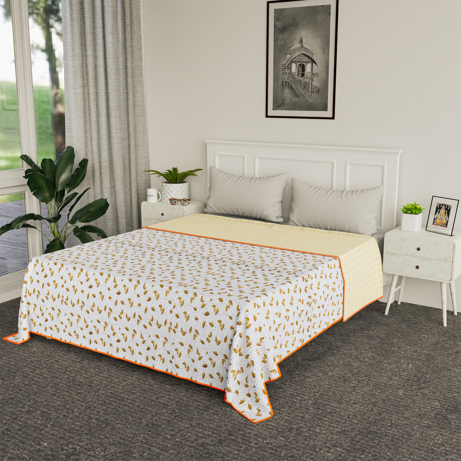 Kuber Industries Blanket | Cotton Double Bed Dohar | Blanket For Home | Reversible AC Blanket For Travelling | Blanket For Summer | Blanket For Winters | Leaf Print | Brown