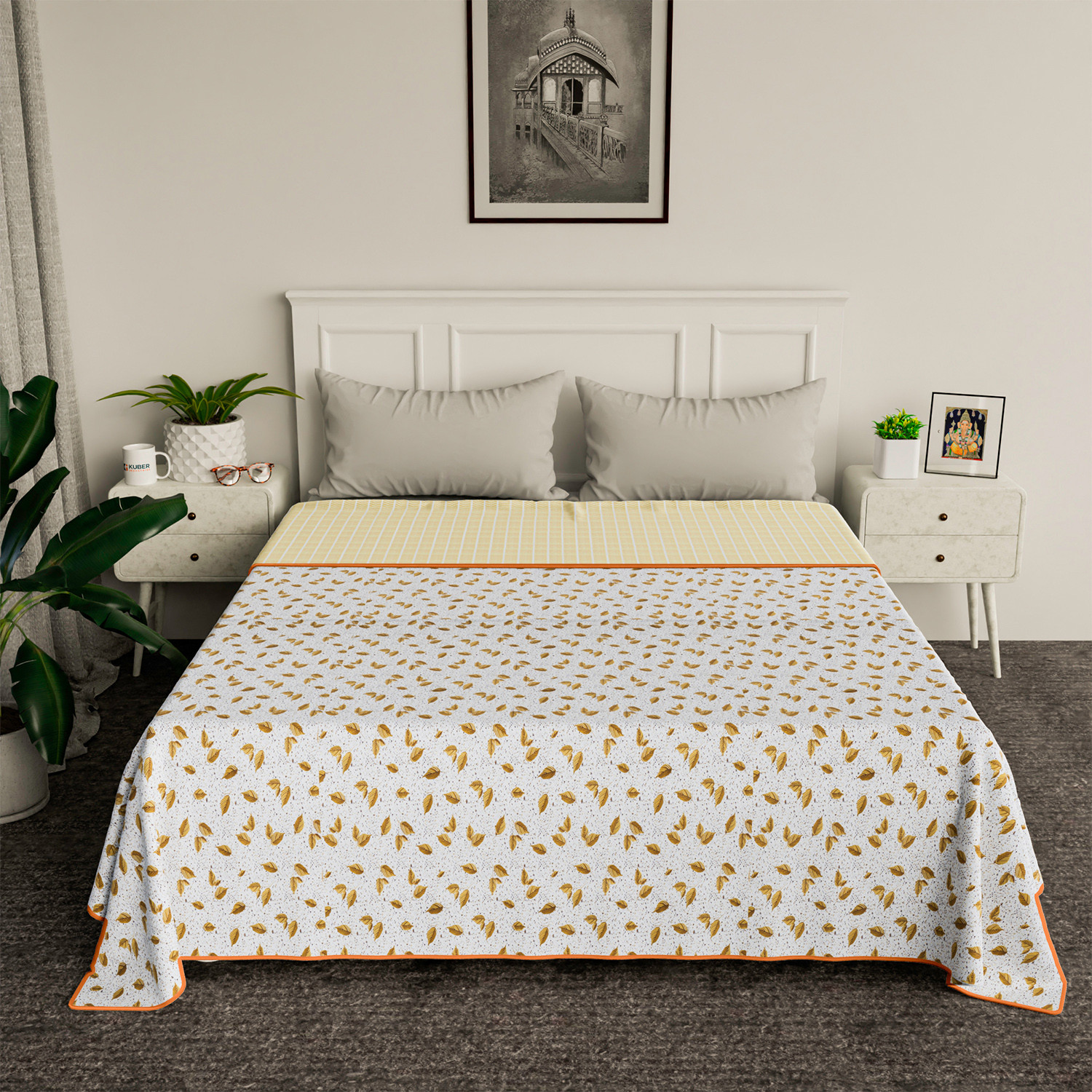 Kuber Industries Blanket | Cotton Double Bed Dohar | Blanket For Home | Reversible AC Blanket For Travelling | Blanket For Summer | Blanket For Winters | Leaf Print | Brown