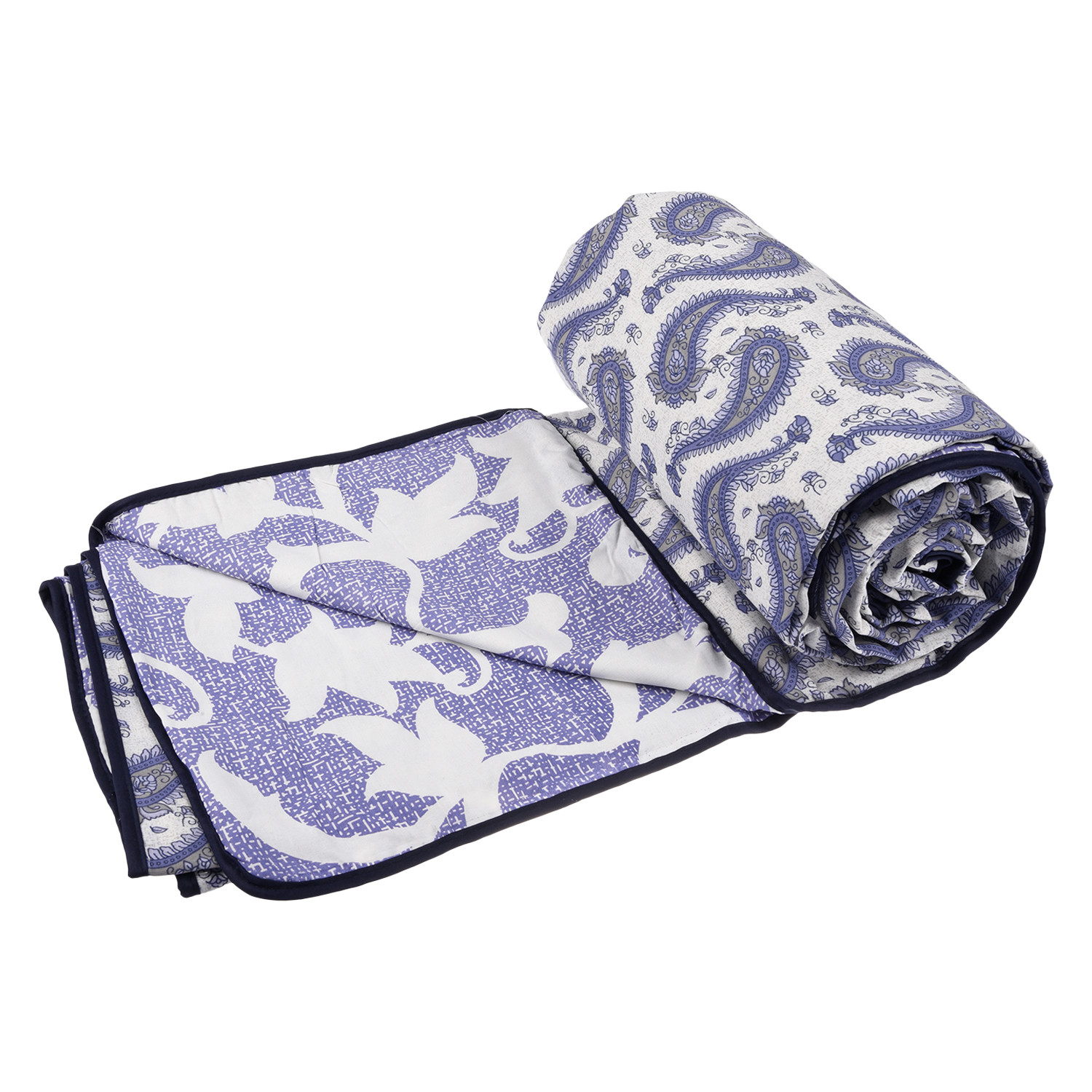 Kuber Industries Blanket | Cotton Double Bed Dohar | Blanket For Home | Reversible AC Blanket For Travelling | Blanket For Summer | Blanket For Winters | Carry Print | Blue