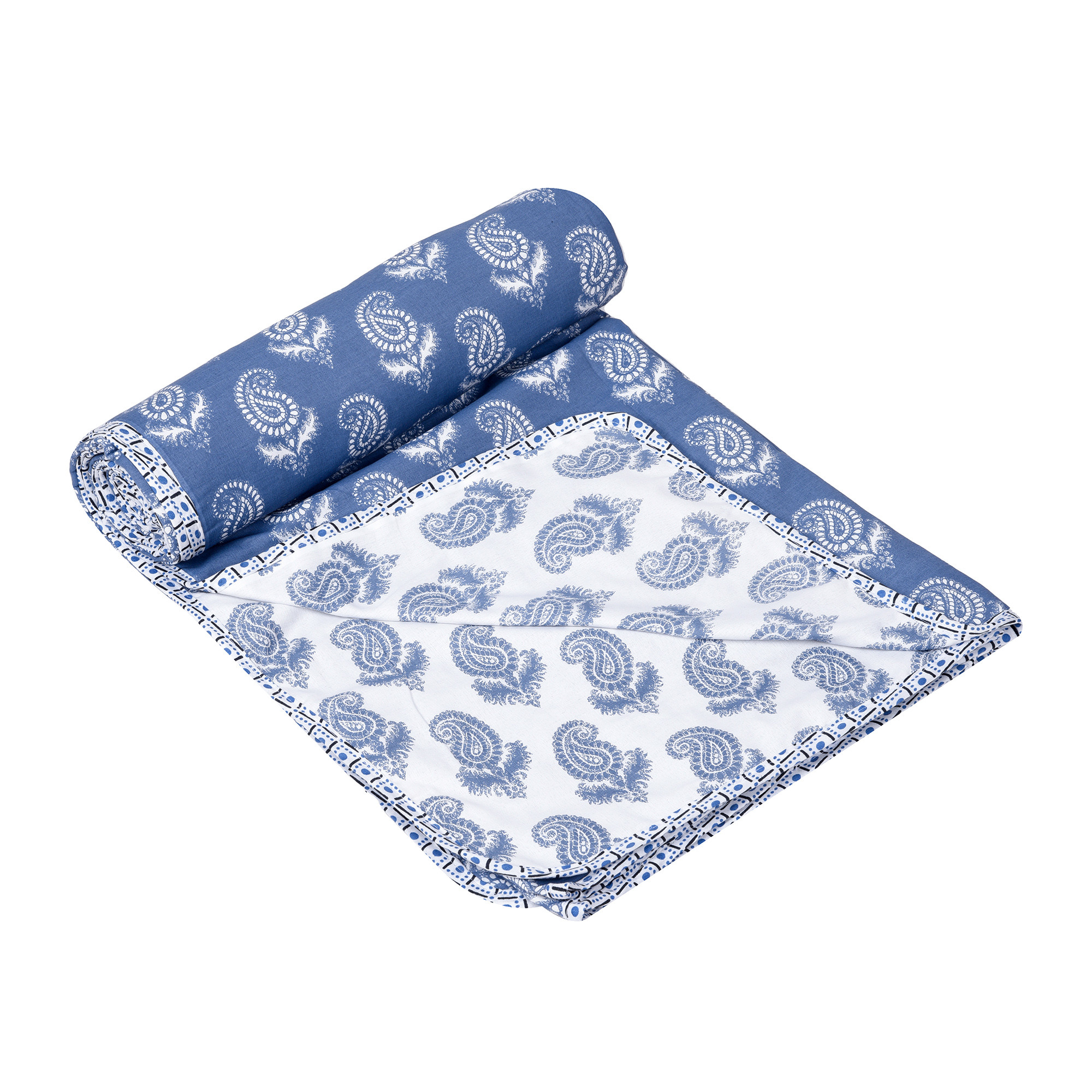 Kuber Industries Blanket  Cotton Double Bed Dohar  Reversible AC Blanket  All-Season Bed Blanket  Lightweight  Portable Blanket For Travelling  Carry-Print  Blue