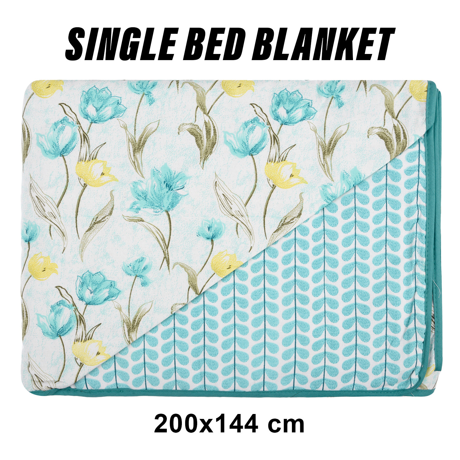 Kuber Industries Blanket | Cotton Single Bed Dohar | Blanket For Home | Reversible AC Blanket For Travelling | Blanket For Summer | Blanket For Winters | Blue Flower | White
